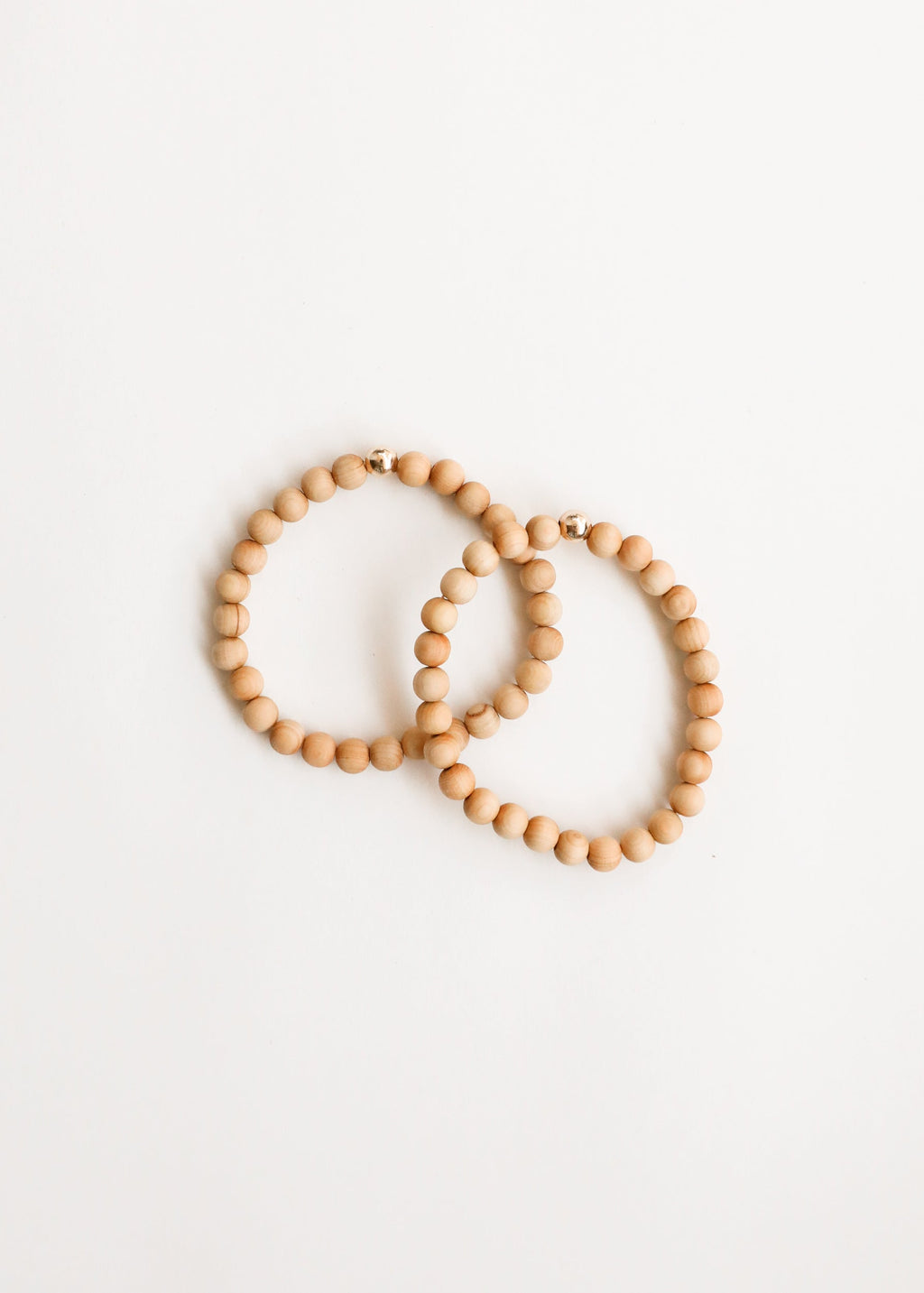 CanyonLeaf Cypress Wood + 14K Gold Filled || Beaded Stretch Bracelet — side view