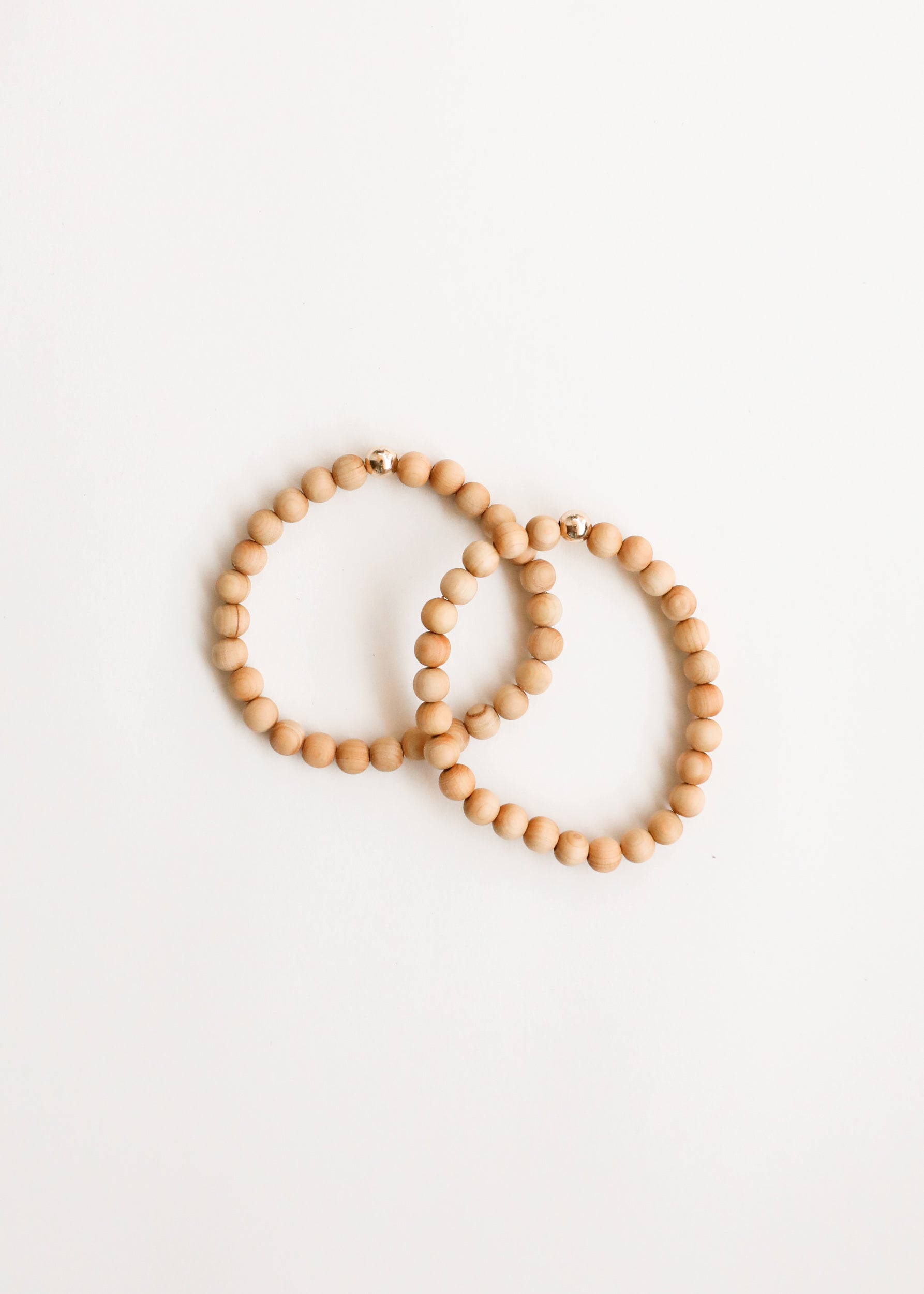CanyonLeaf Cypress Wood + 14K Gold Filled || Beaded Stretch Bracelet — side view