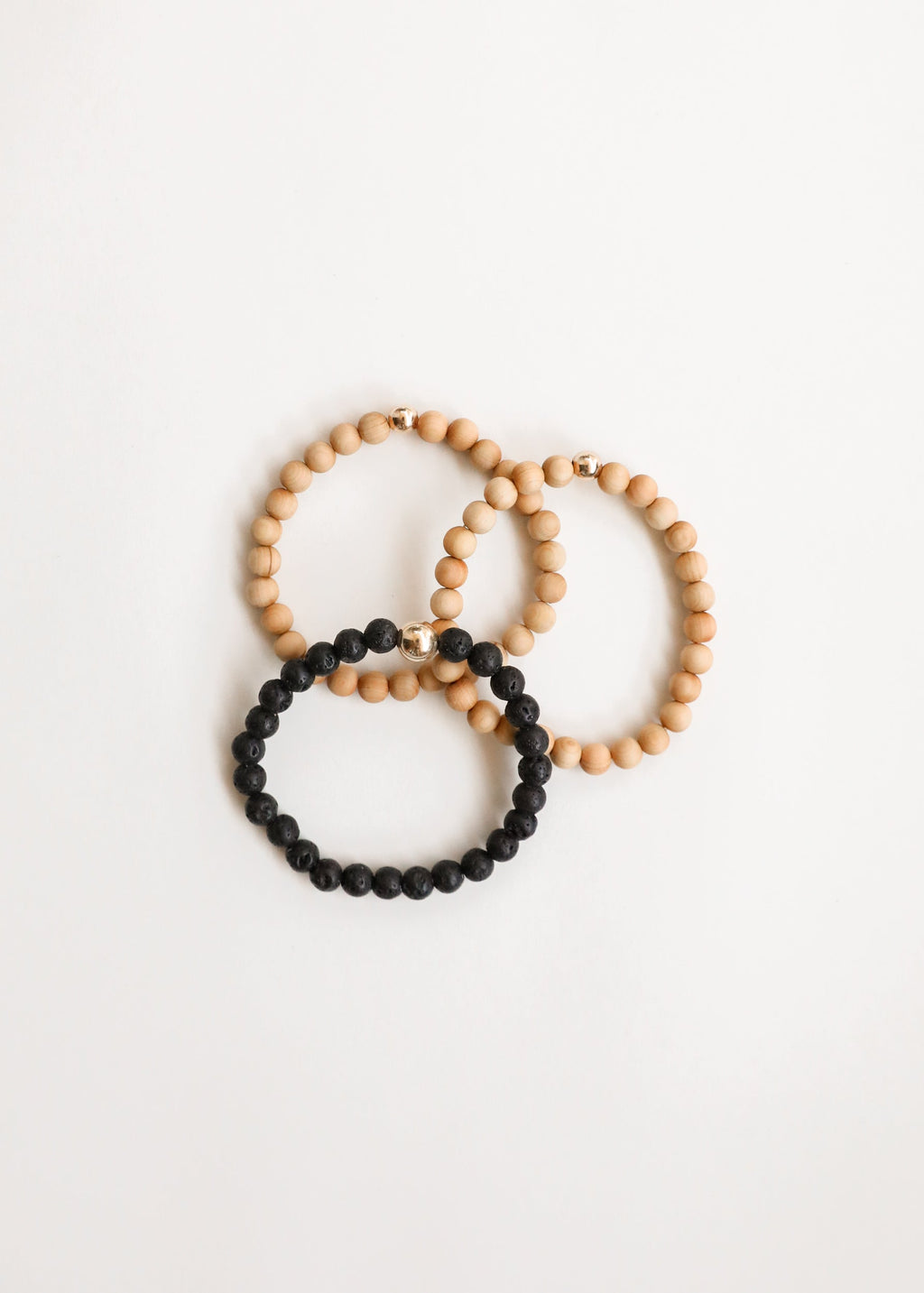 CanyonLeaf Cypress Wood + 14K Gold Filled || Beaded Stretch Bracelet — back view