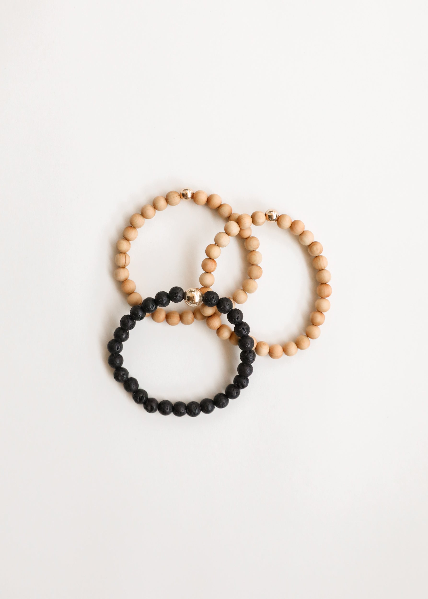 CanyonLeaf Cypress Wood + 14K Gold Filled || Beaded Stretch Bracelet — back view
