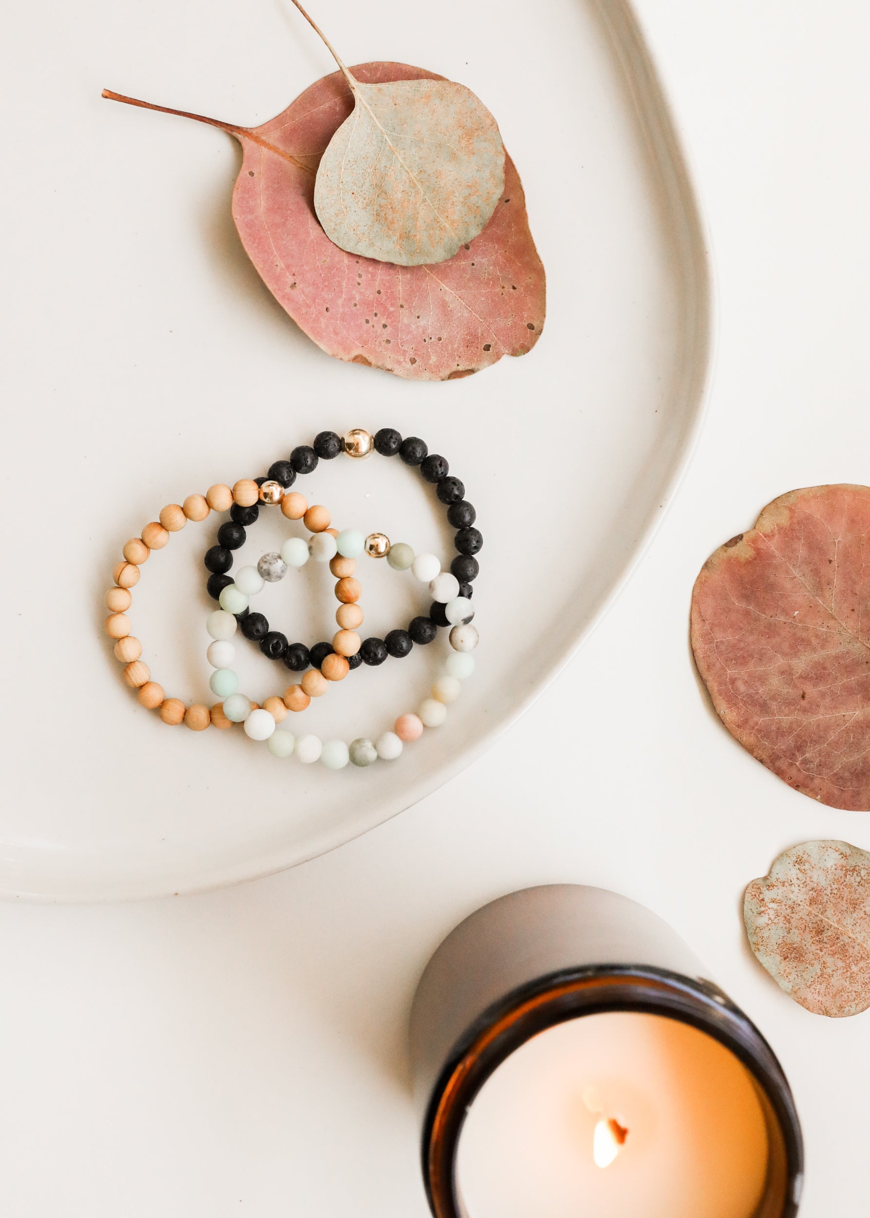 CanyonLeaf Cypress Wood + 14K Gold Filled || Beaded Stretch Bracelet — alternative angle