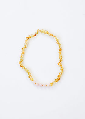Polished Honey Baltic Amber + Rose Quartz || Necklace