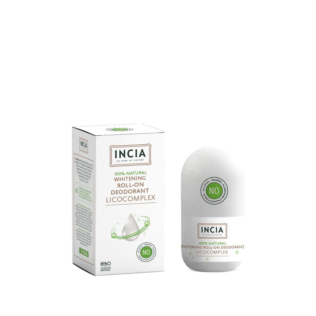 Incia Natural Whitening Roll On Deodorant 50 Ml - Non-Antiperspirant, Natural Mineral Salt, Licorice Root Extract
