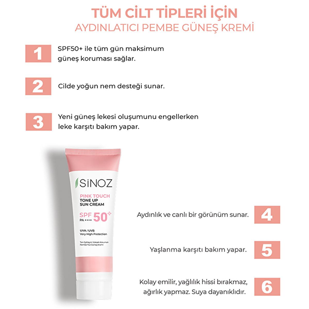 Sinoz SPF50+ Pink Touch Facial Sunscreen: Tone Up & Protect with High Protection, Calamine & PA++++ for Radiant Skin (1.69 fl oz)