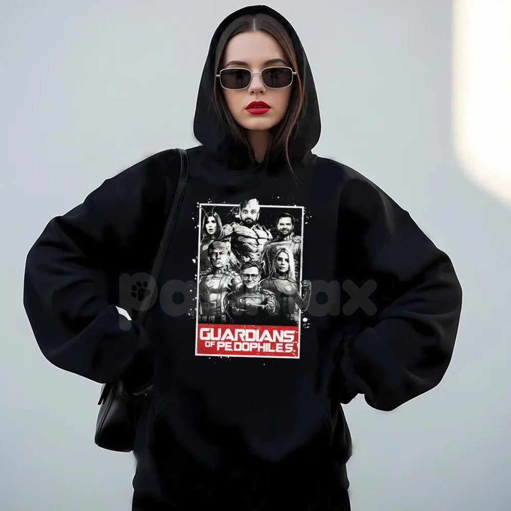 Pasimax GOP Guardians of Pedos Statement Hoodie – Edgy Political Satire Pullover, Unisex Social Commentary Apparel — back vie