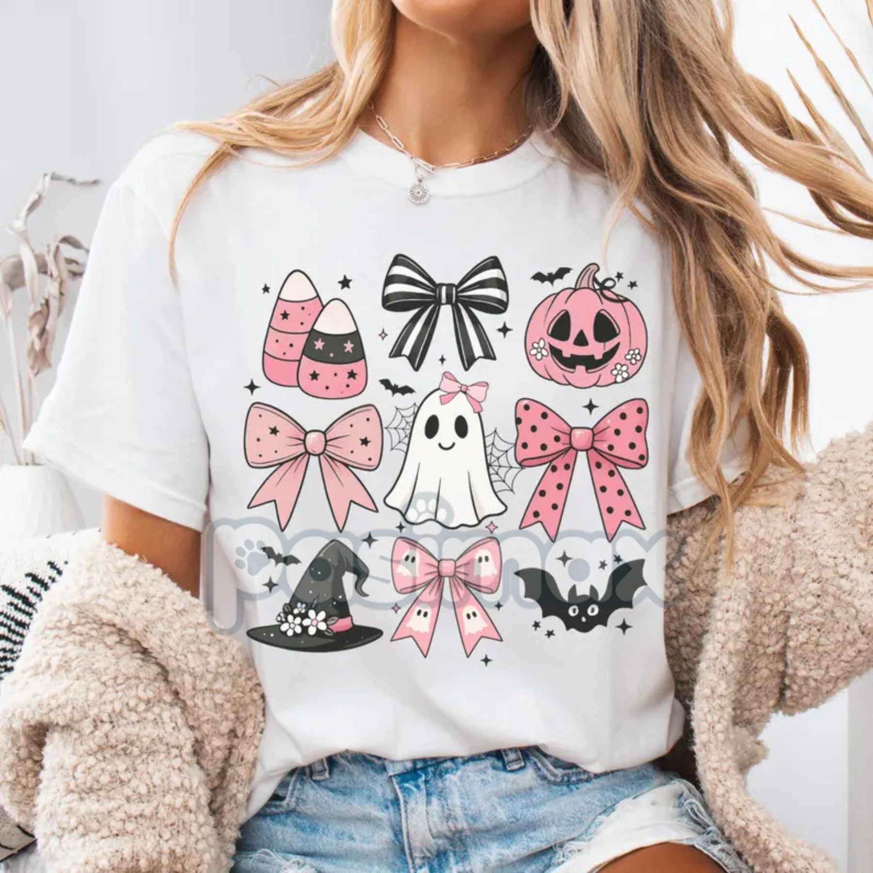 Pasimax Comfort Colors® Pink Girly Bows Halloween Tee — back view