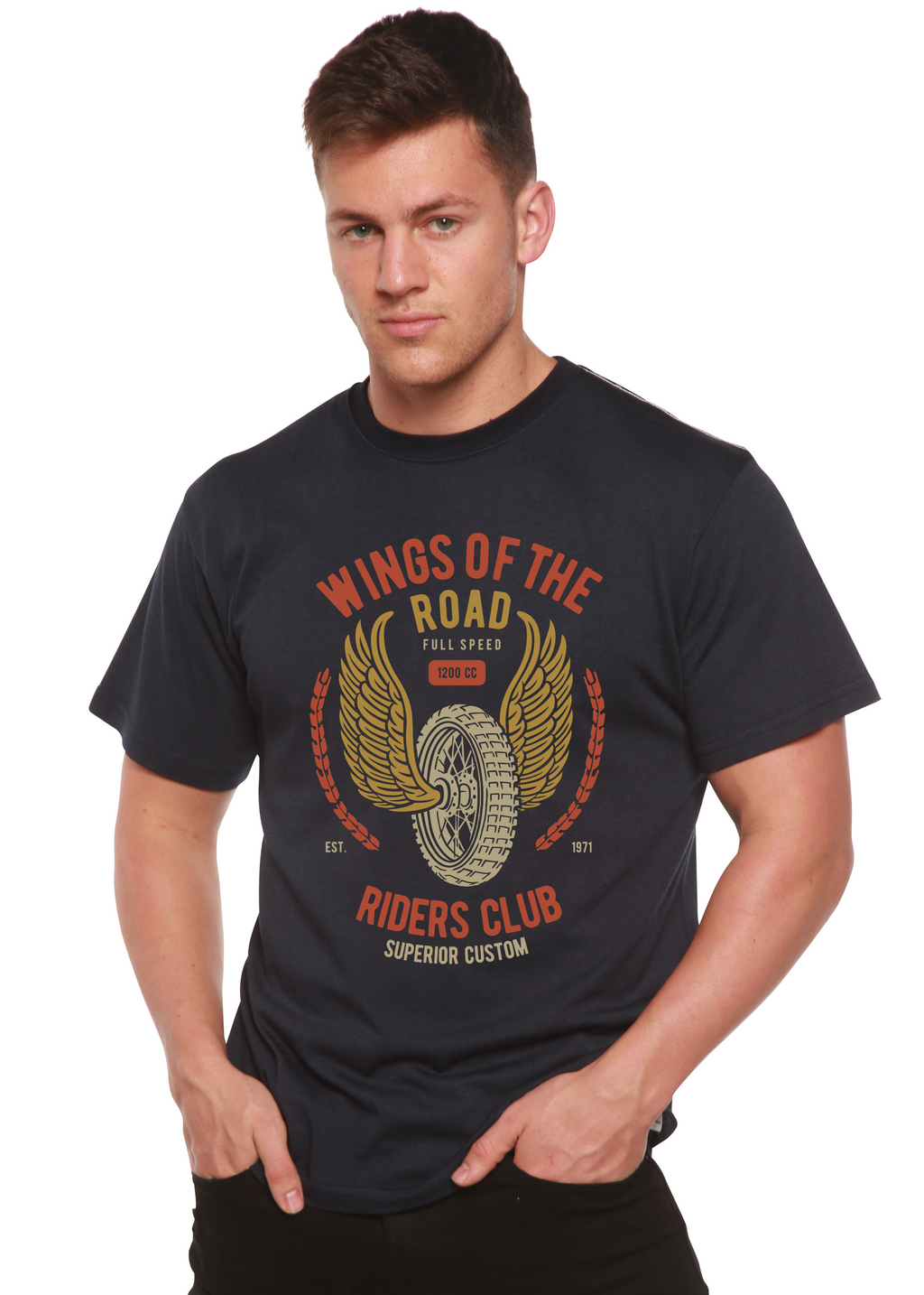 Spun Bamboo Wings Of The Road Spun Bamboo® Men's Bamboo Viscose/Organic Cotton Short Sleeve Graphic T-Shirt — lifestyle conte