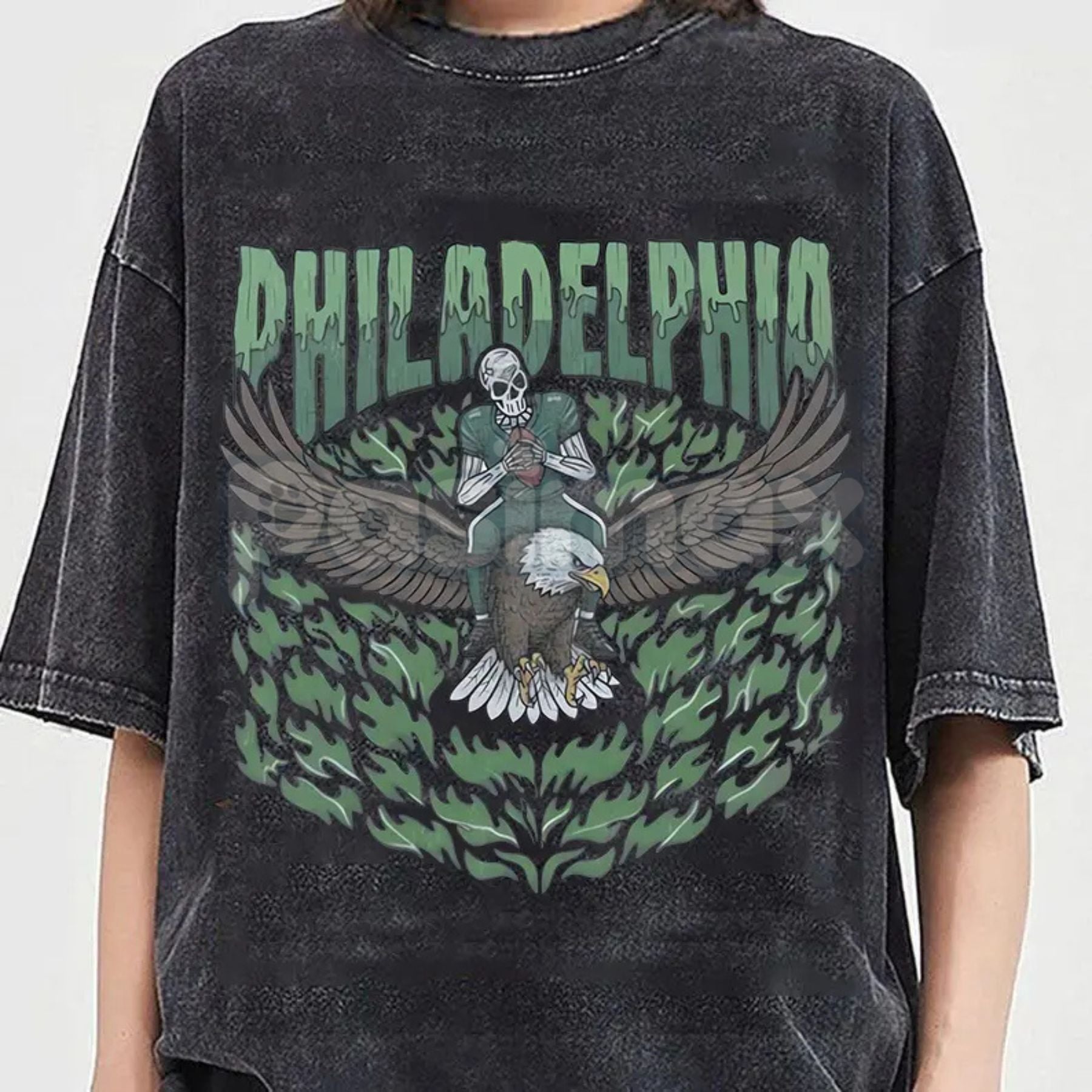 Pasimax Teams Football Skull Vintage Washed T-Shirt — lifestyle context