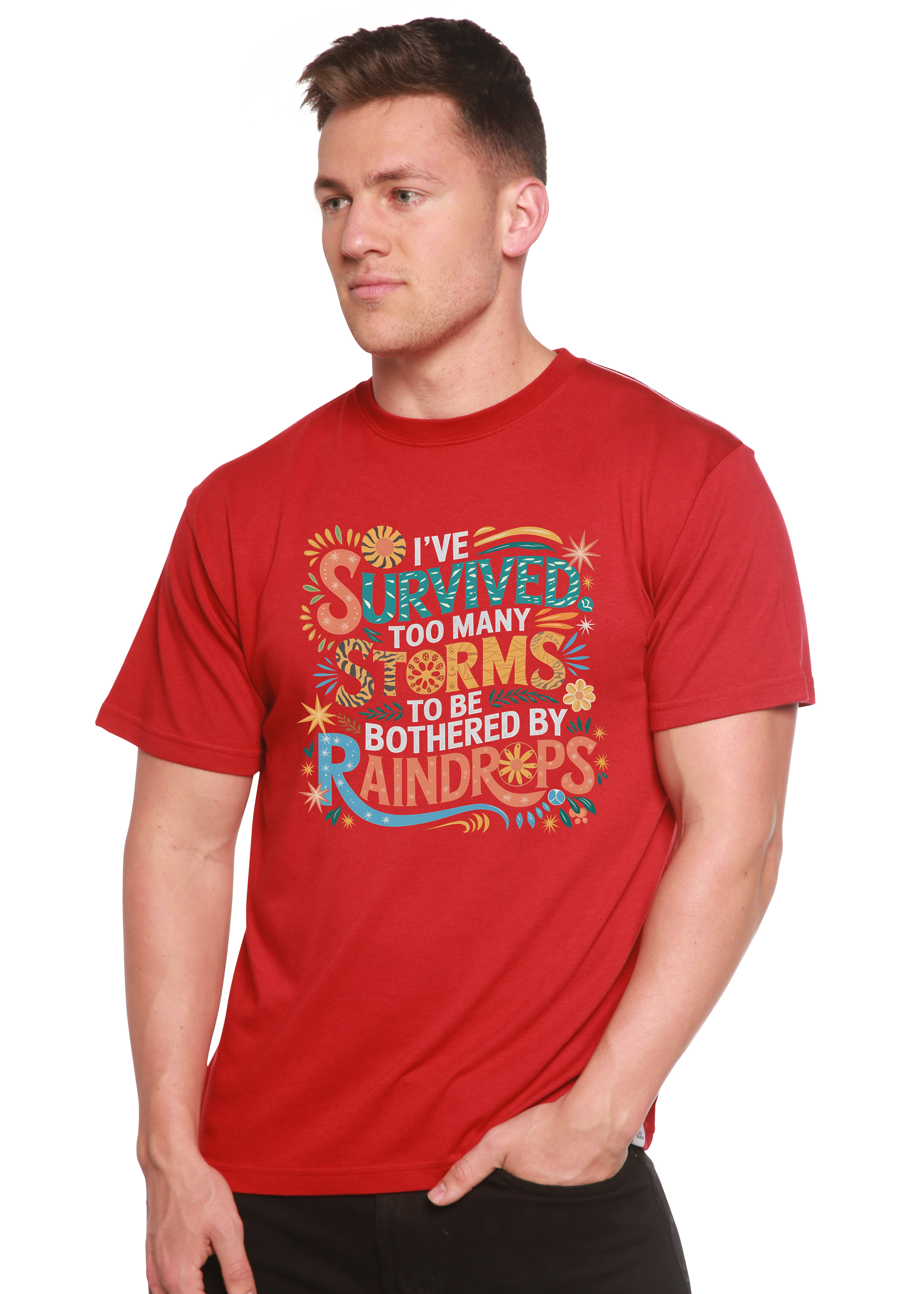 Spun Bamboo I've Survived Too Many Storms to Be Both Unisex Bamboo/Cotton Graphic T-Shirt — back view
