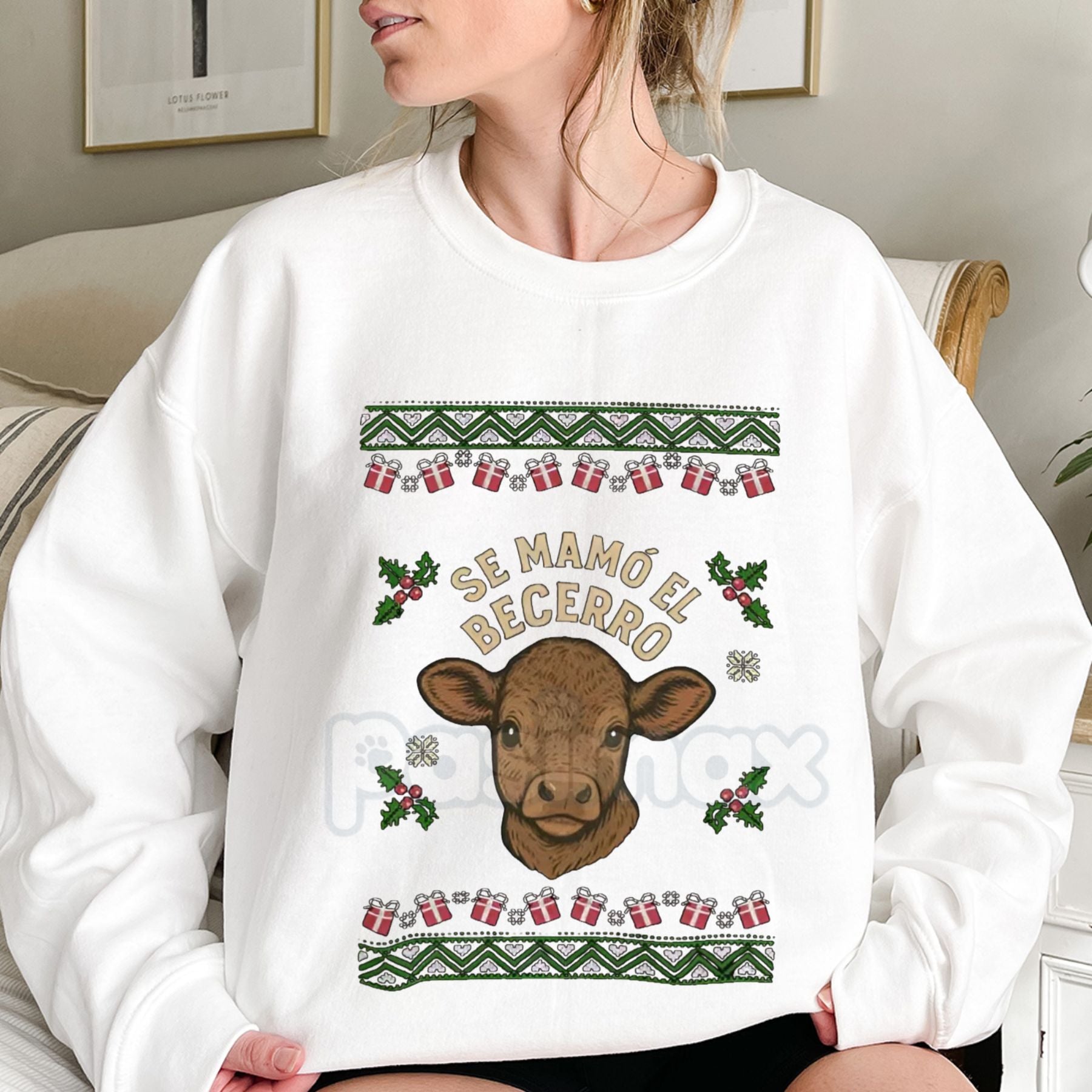 Pasimax "Se Mamó El Becerro" Sweatshirt | Funny Mexican Spanish Idiom Crewneck | Norteño Music Fan Gift — side view