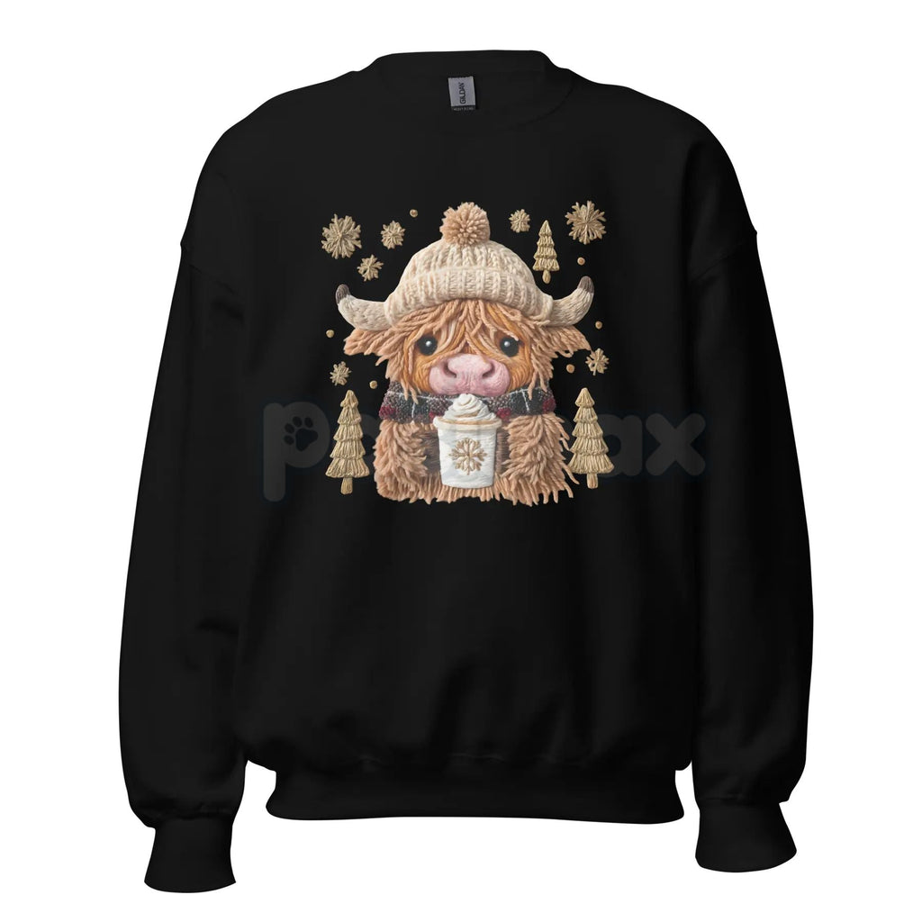 Pasimax Hazel the Highland Cow Crewneck Sweatshirt | Cute Hairy Coo Graphic Top | Farm Animal Unisex Sweater — back view