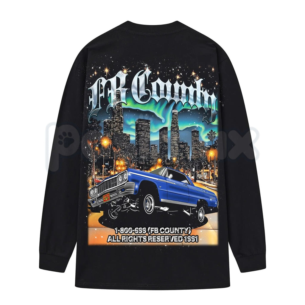 FB County Graphic Long Sleeve Tee – Authentic West Coast Streetwear, Premium Gildan 5400 Heavy Cotton Long Sleeve