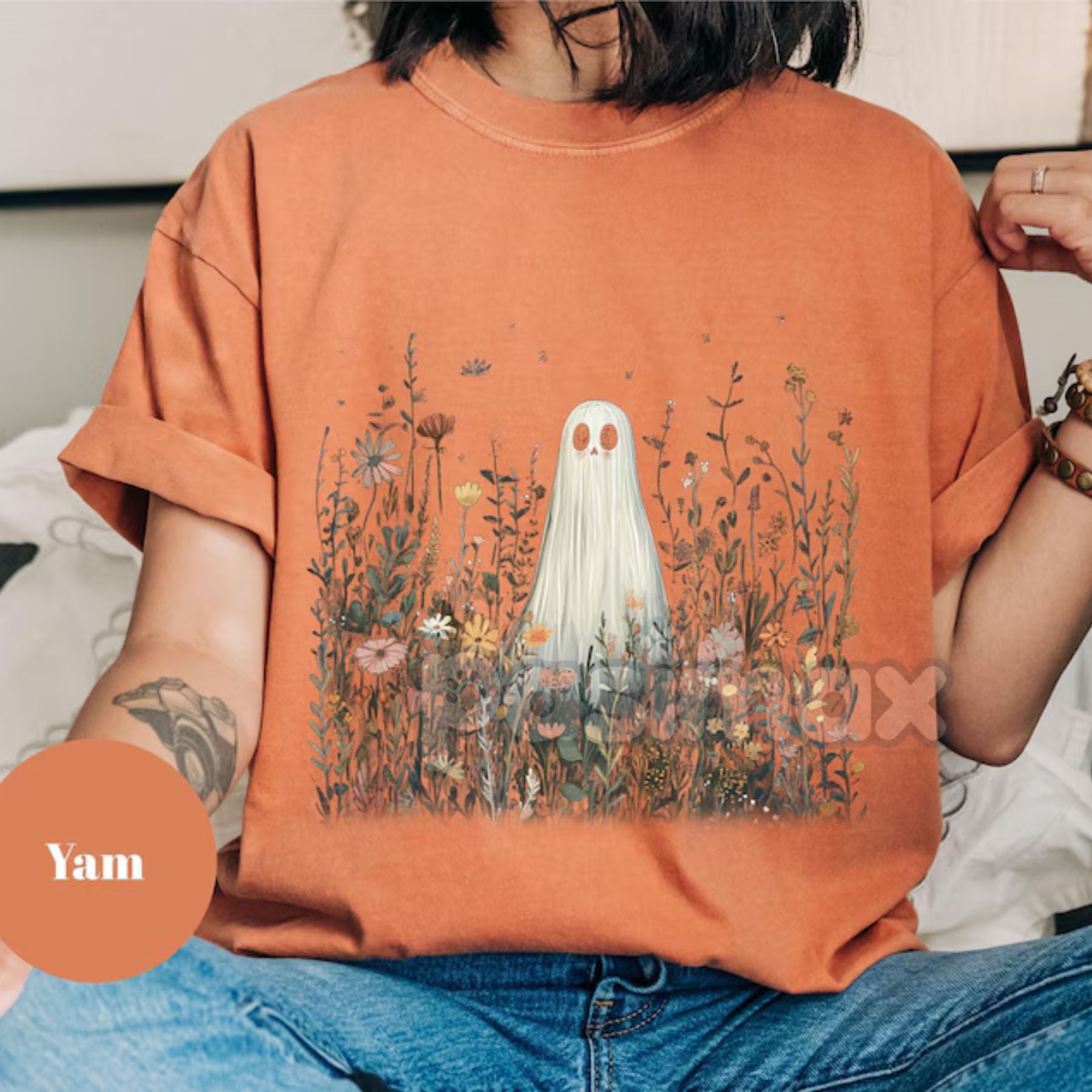 Pasimax Comfort Colors® Enchanted Ghost in Wildflowers T-Shirt — back view