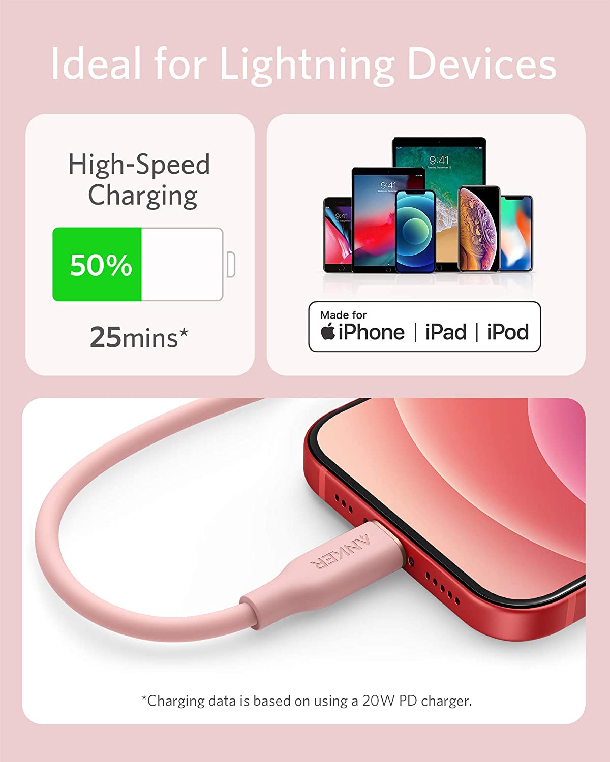 Anker <b>641</b> USB-C to Lightning Cable (Flow, 3 ft Silicone), view 18