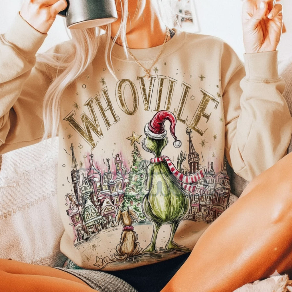 Pasimax Retro Grinchmas Christmas Sweatshirt – Vintage Holiday Movie Pullover for Grinch Fans — side view