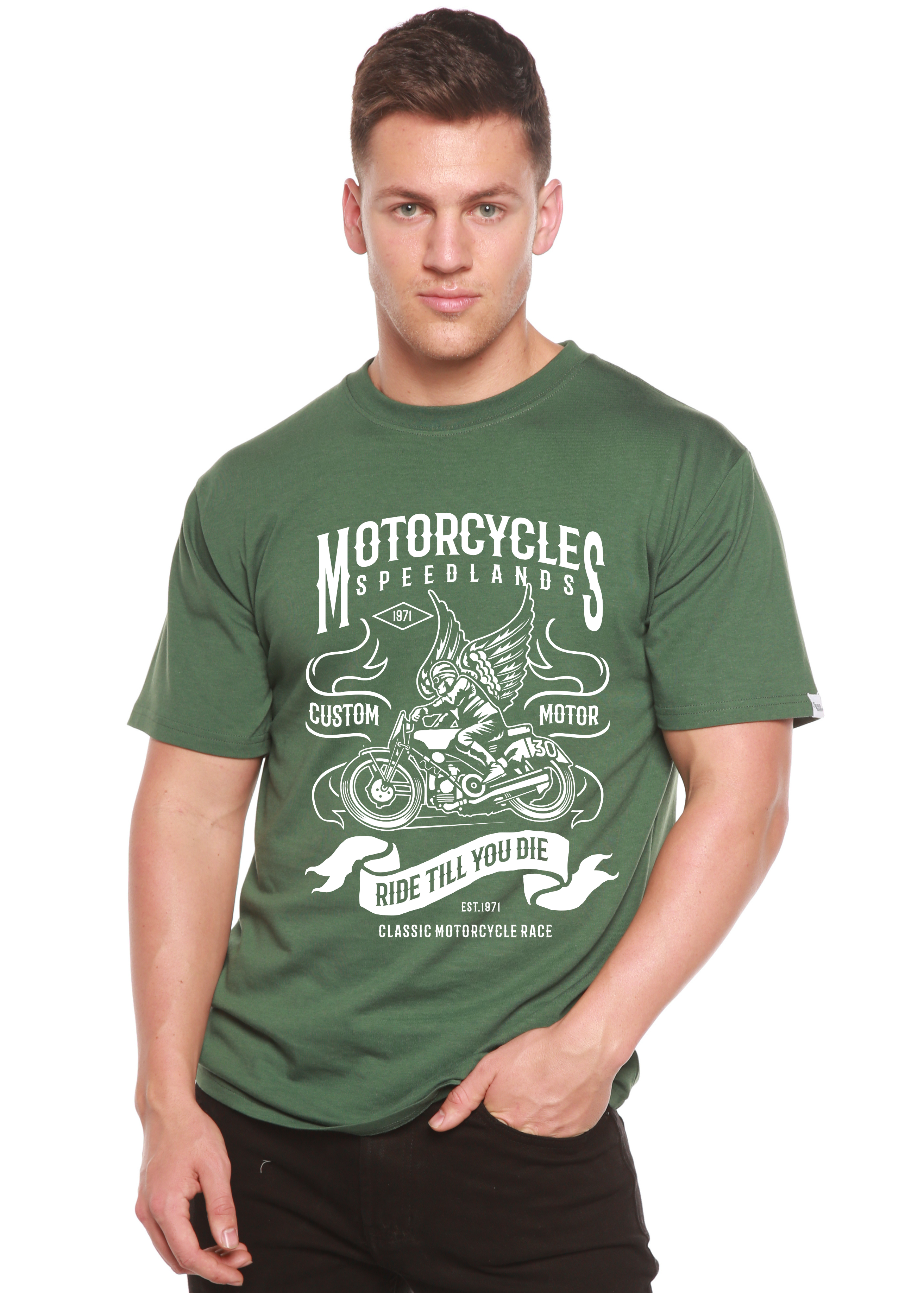 Spun Bamboo Motorcycles Men's Bamboo Viscose/Organic Cotton Short Sleeve Graphic T-Shirt — main product shot