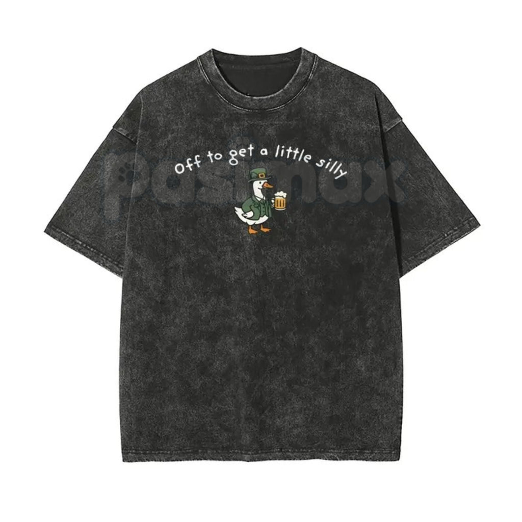 Pasimax Off To Get A Little Silly Vintage Washed T-Shirt – St. Patrick’s Day Shamrock Graphic Tee — back view