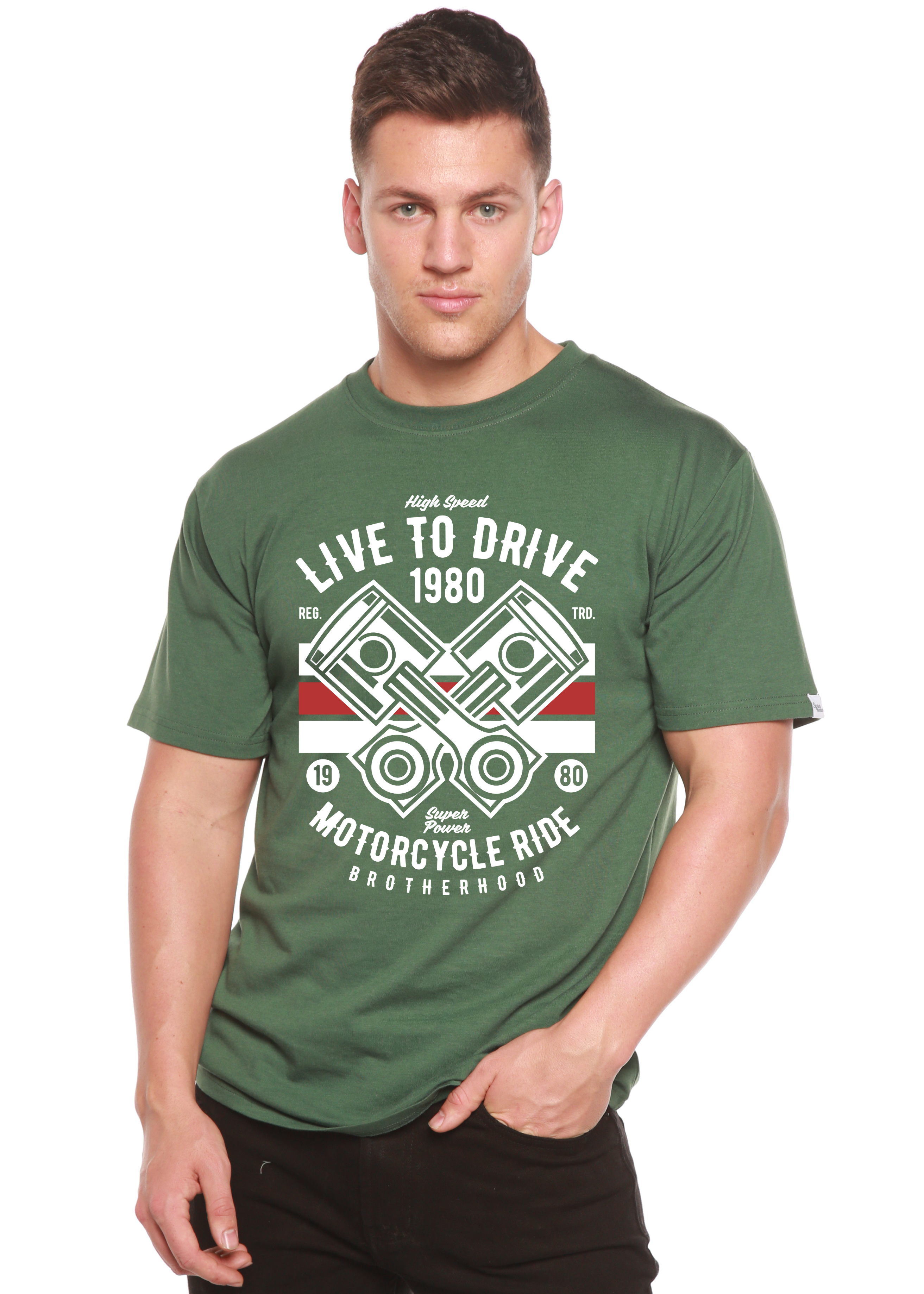 Spun Bamboo Live To Ride 1980 Men's Bamboo Viscose/Organic Cotton Short Sleeve Graphic T-Shirt — alternative angle