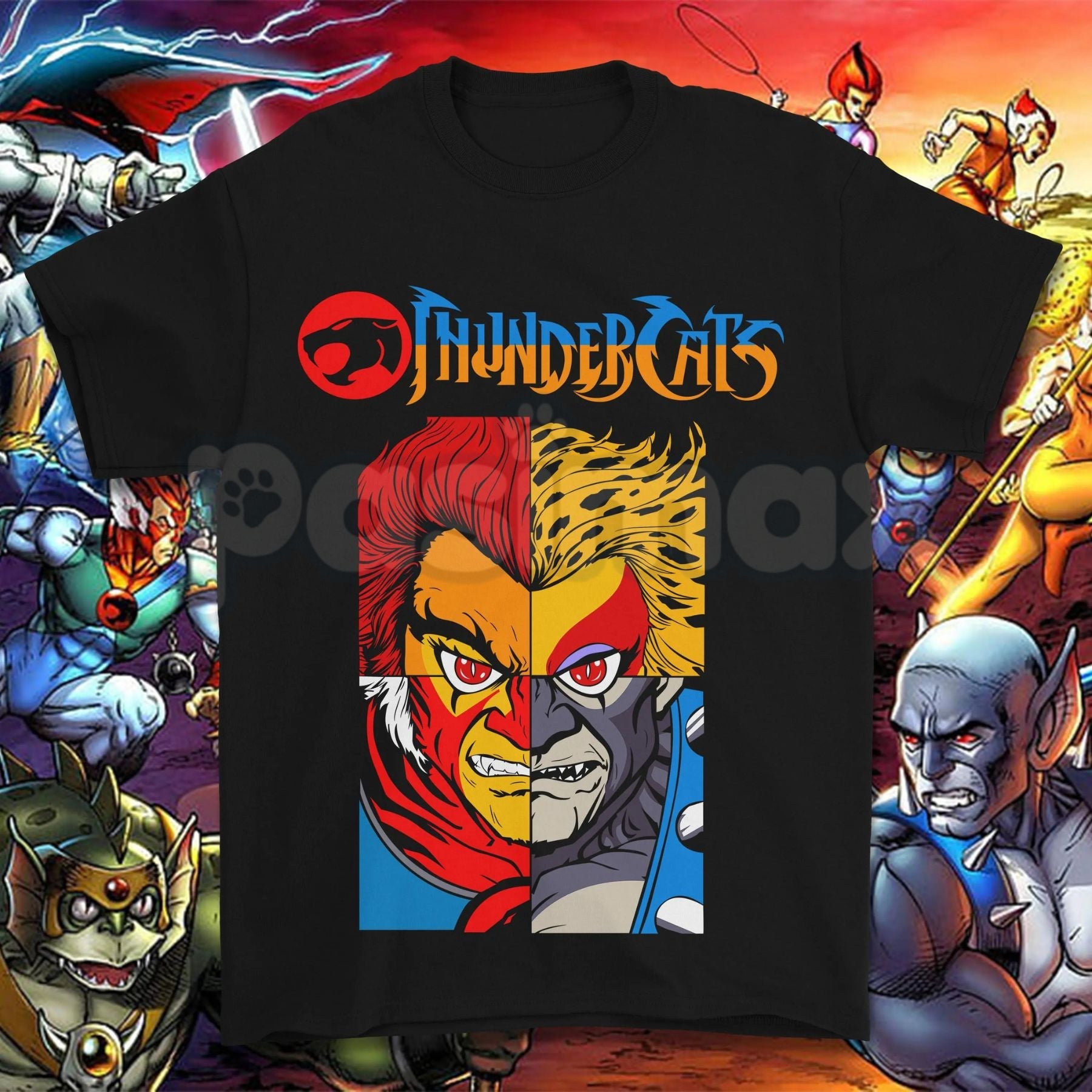 Vintage 80s Cartoon Thundercats Graphic Tee – Retro Character Grid Print Shirt, Nostalgic Streetwear Unisex T-Shirt