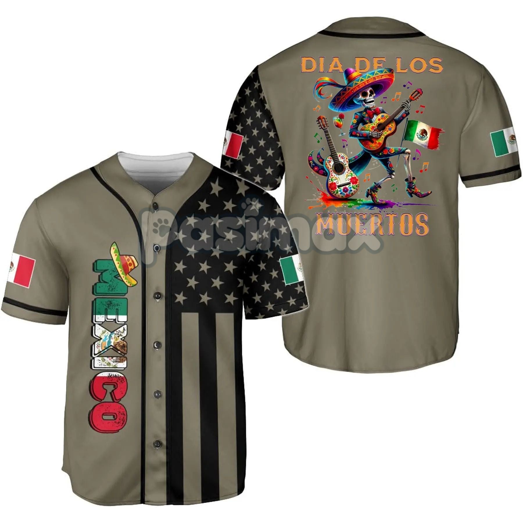 Pasimax Mexico Día de los Muertos Baseball Jersey — back view