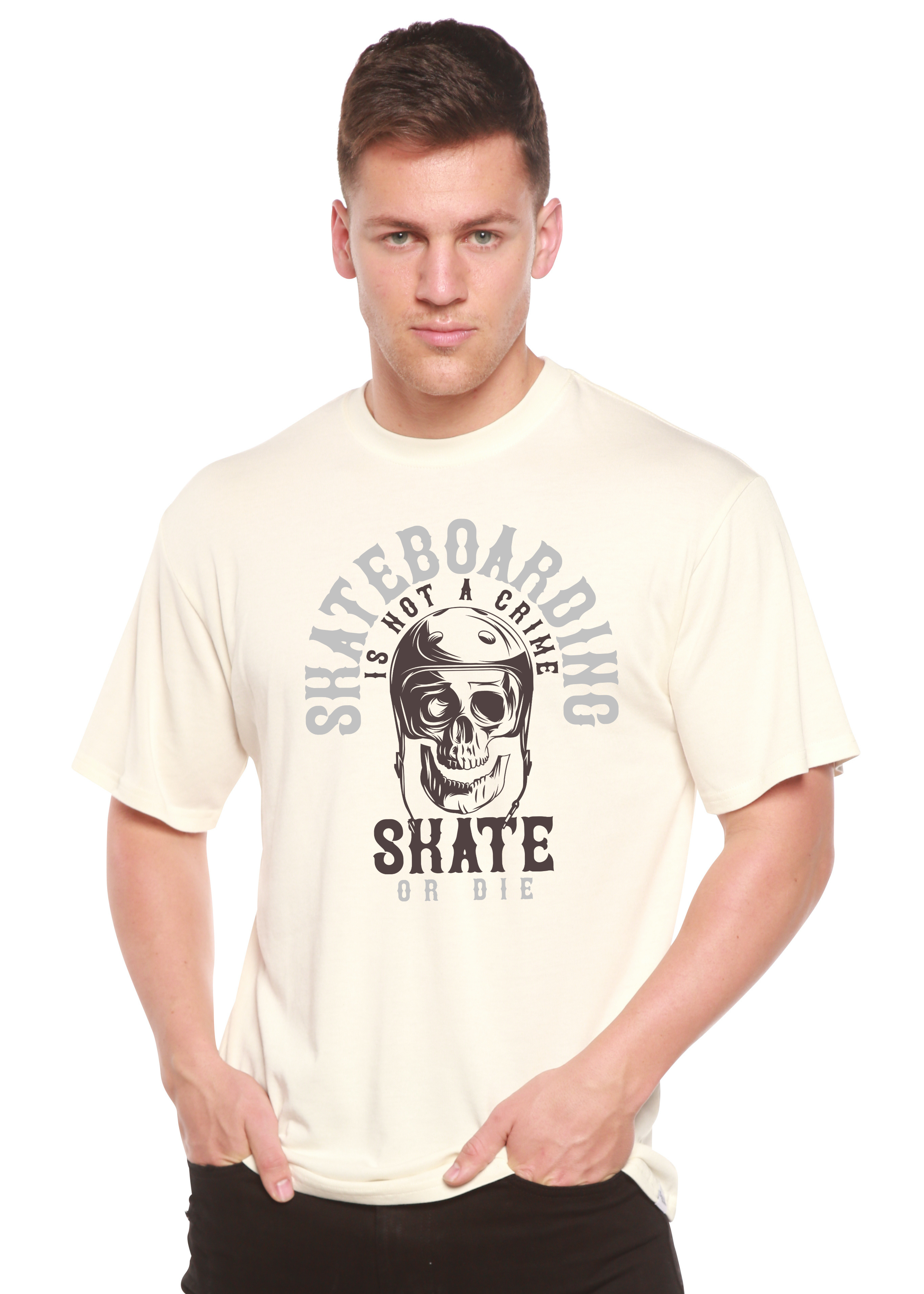 Spun Bamboo Skate Boarding Men's Bamboo Viscose/Organic Cotton Short Sleeve Graphic T-Shirt — detail close-up