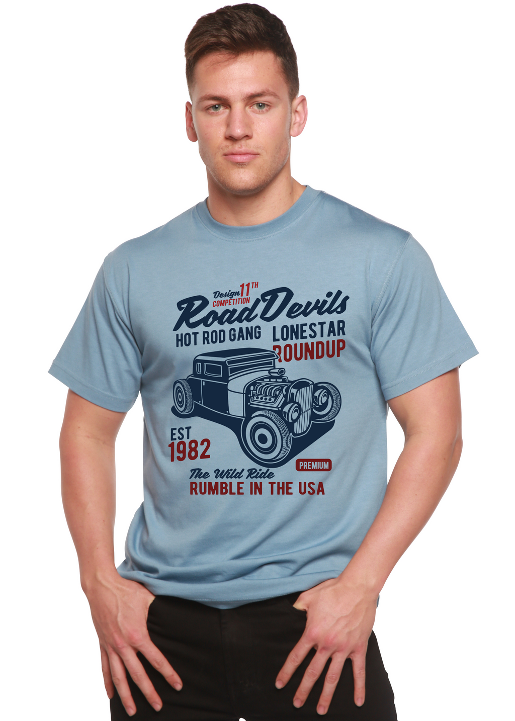 Spun Bamboo Road Devils Spun Bamboo® Men's Bamboo Viscose/Organic Cotton Short Sleeve Graphic T-Shirt — detail close-up