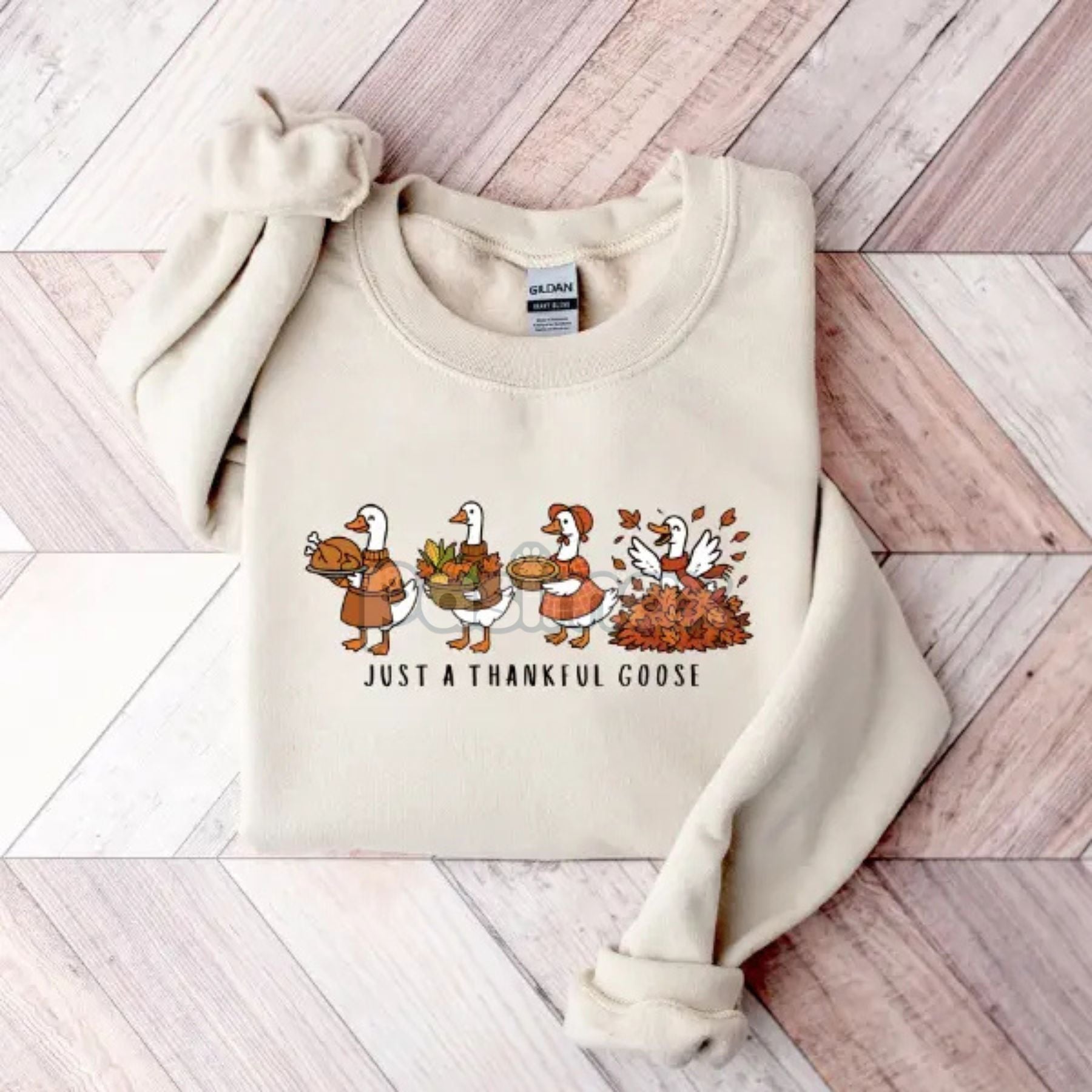 Pasimax Just a Thankful Goose Sweatshirt – Funny Silly Goose Thanksgiving Fall Crewneck — back view