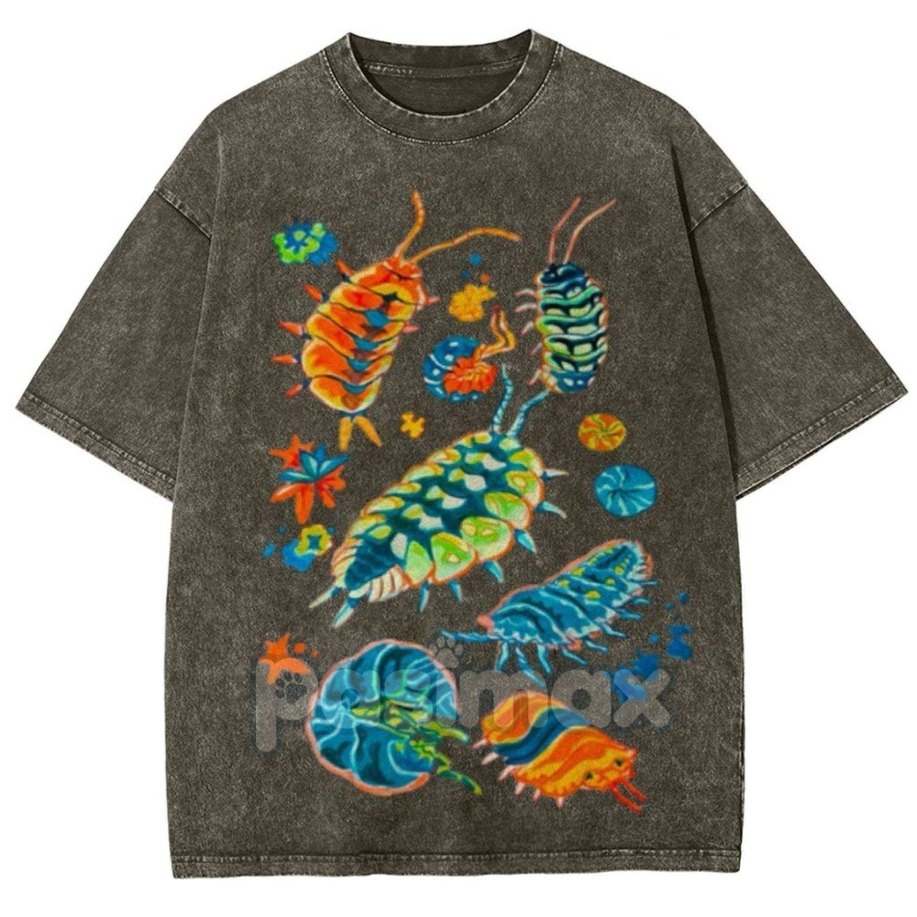 Pasimax Colorful Insects Unisex Vintage Washed Shirt — back view