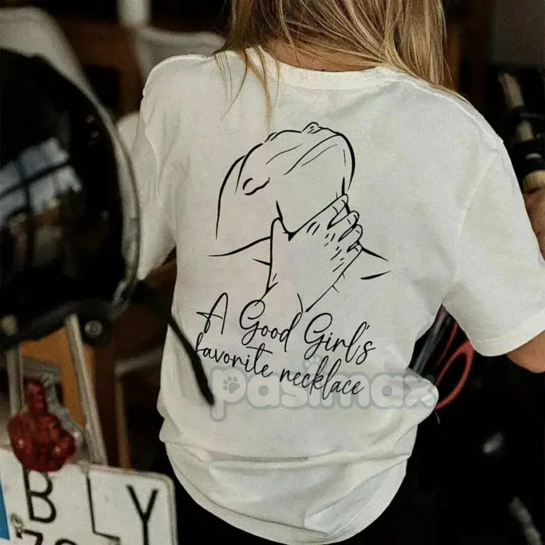 Pasimax "A Good Girl's Favorite Necklace" T-Shirt — back view