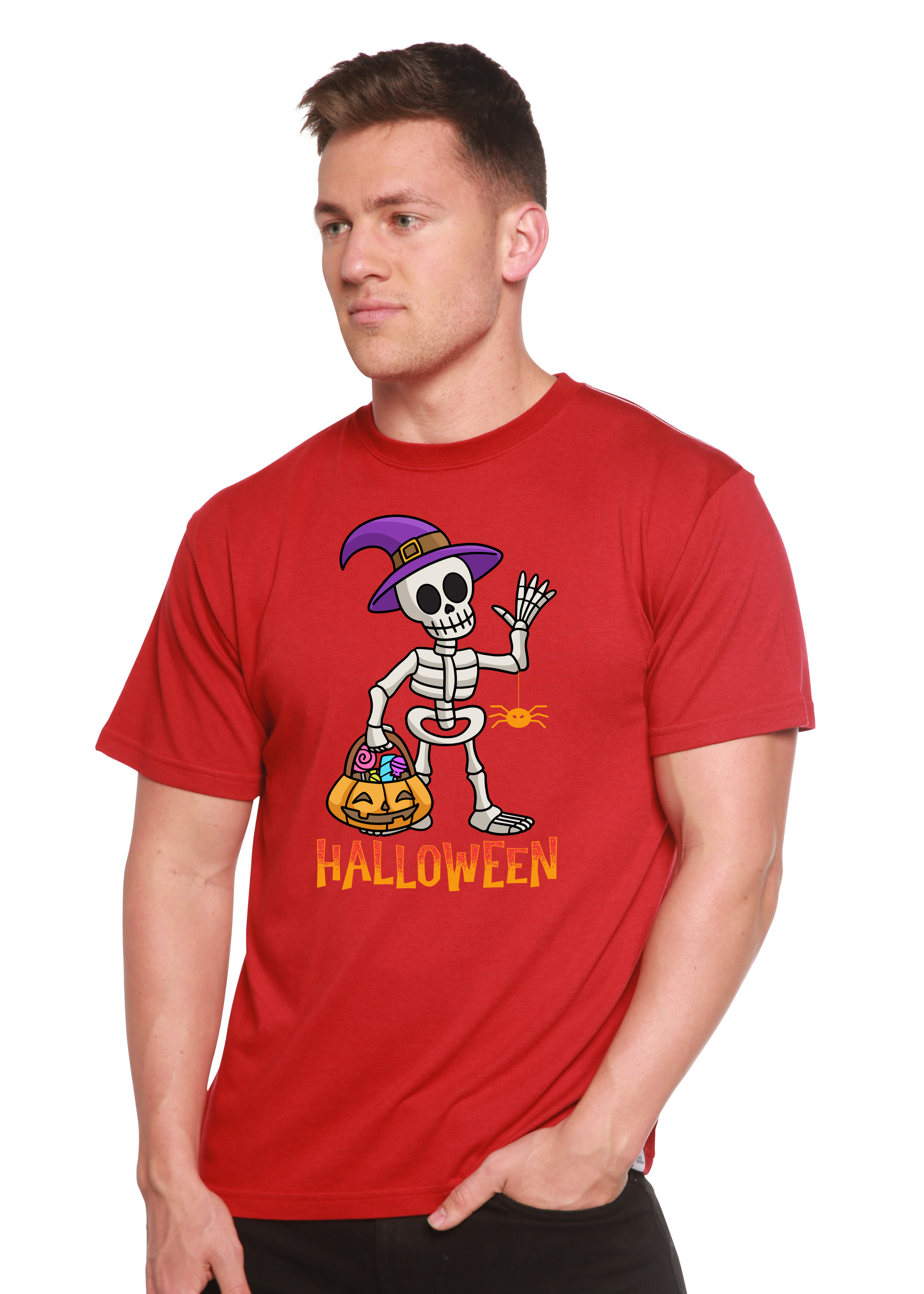 Spun Bamboo Happy Halloween Unisex Bamboo Viscose/Organic Cotton Short Sleeve Graphic T-Shirt — comparison shot