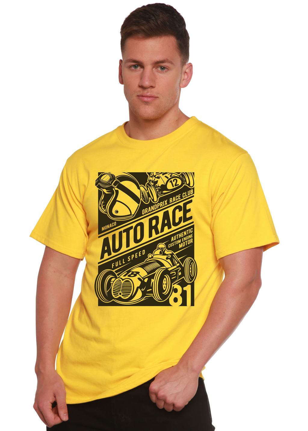 Spun Bamboo Auto Race Men's Bamboo Viscose/Organic Cotton Short Sleeve Graphic T-Shirt — alternative angle