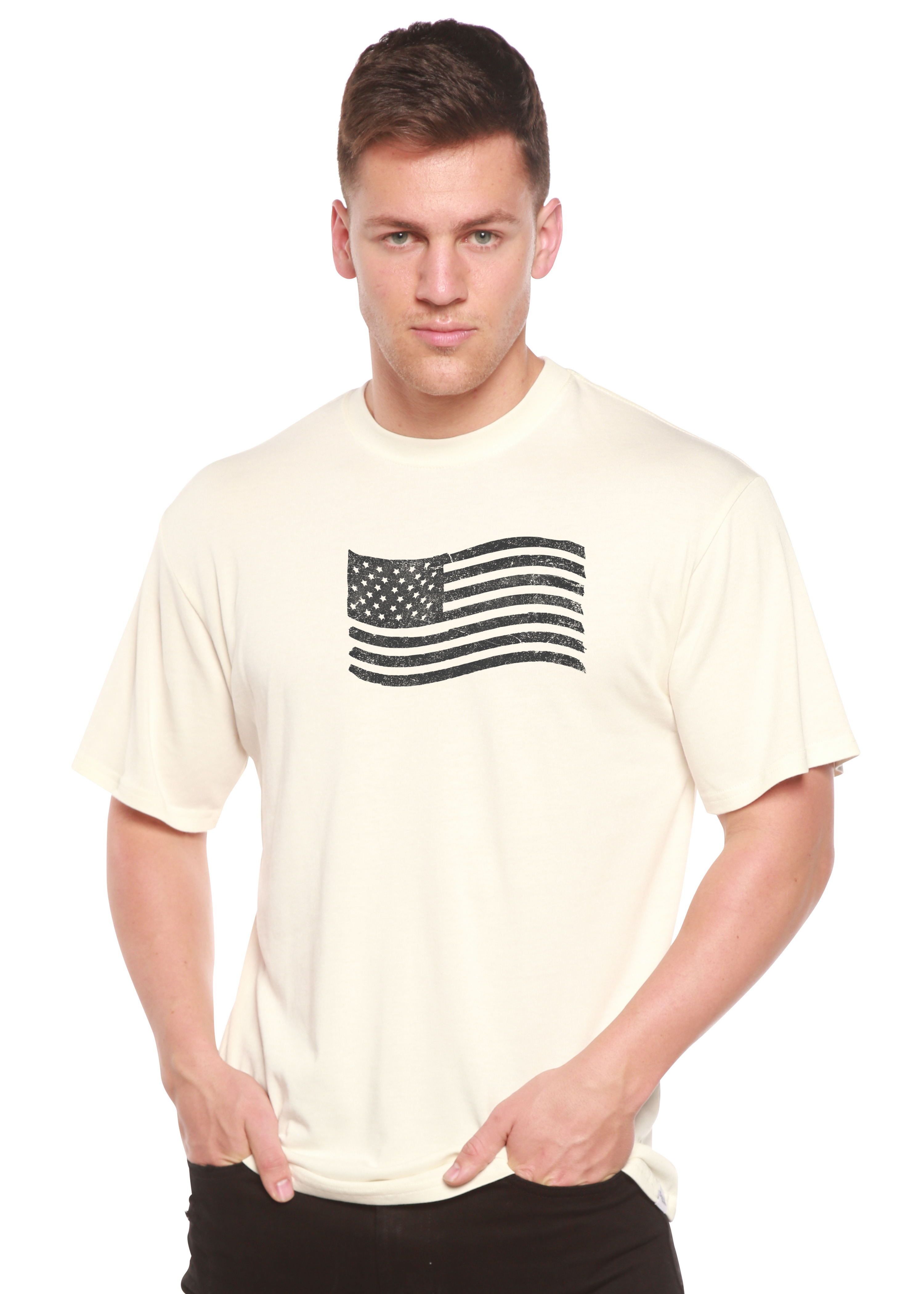 Spun Bamboo American Flag Men's Bamboo Short Sleeve Graphic T-Shirt — back view