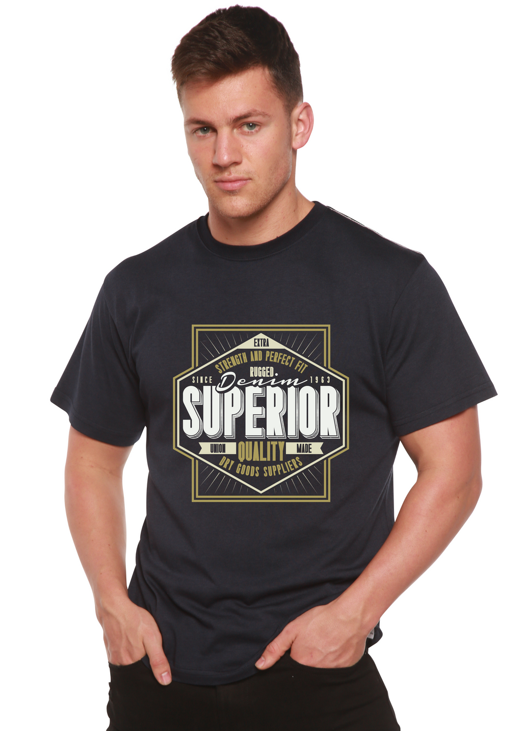 Spun Bamboo Superior Quality Men's Bamboo Viscose/Organic Cotton Short Sleeve Graphic T-Shirt — detail close-up