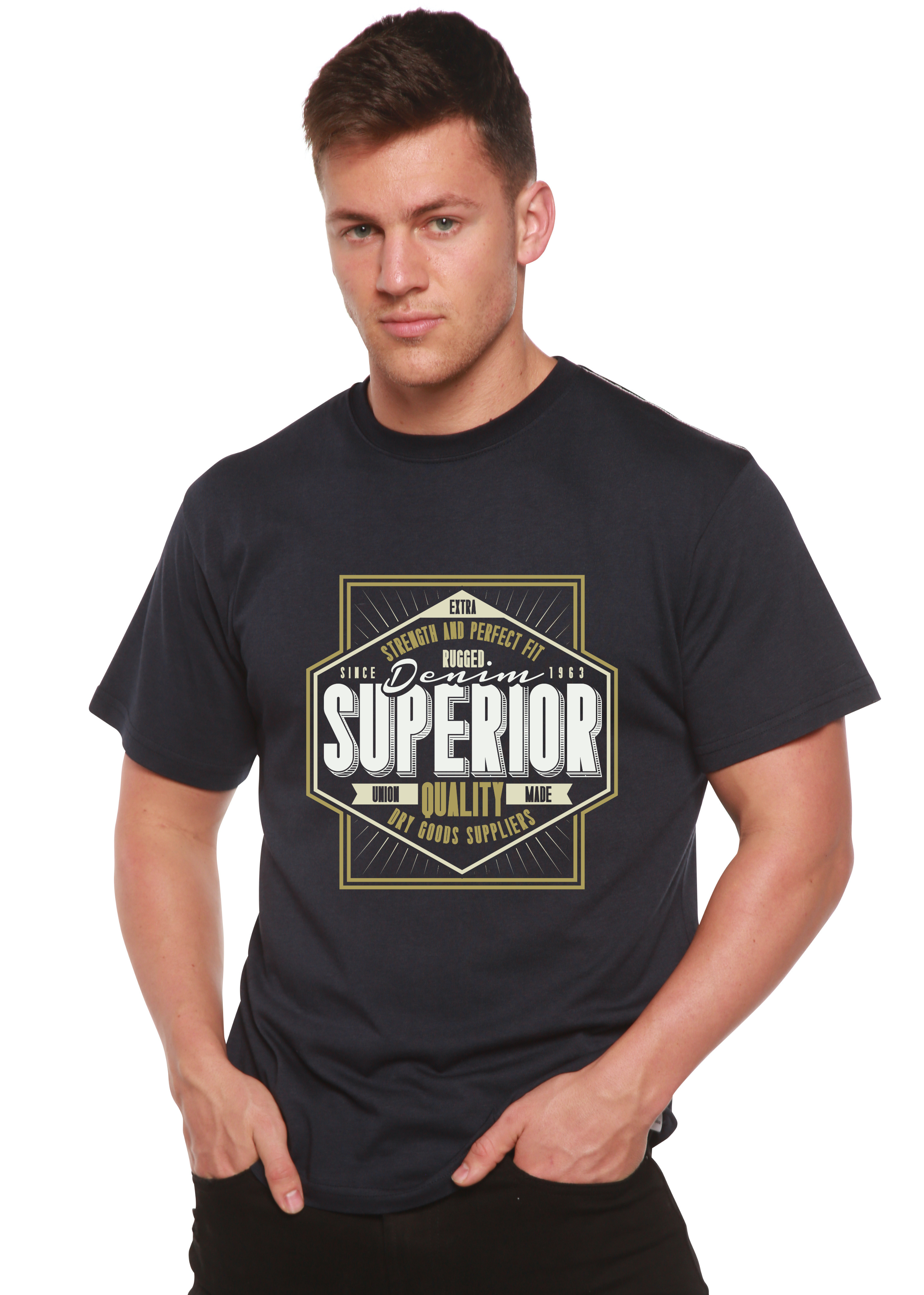 Spun Bamboo Superior Quality Men's Bamboo Viscose/Organic Cotton Short Sleeve Graphic T-Shirt — detail close-up