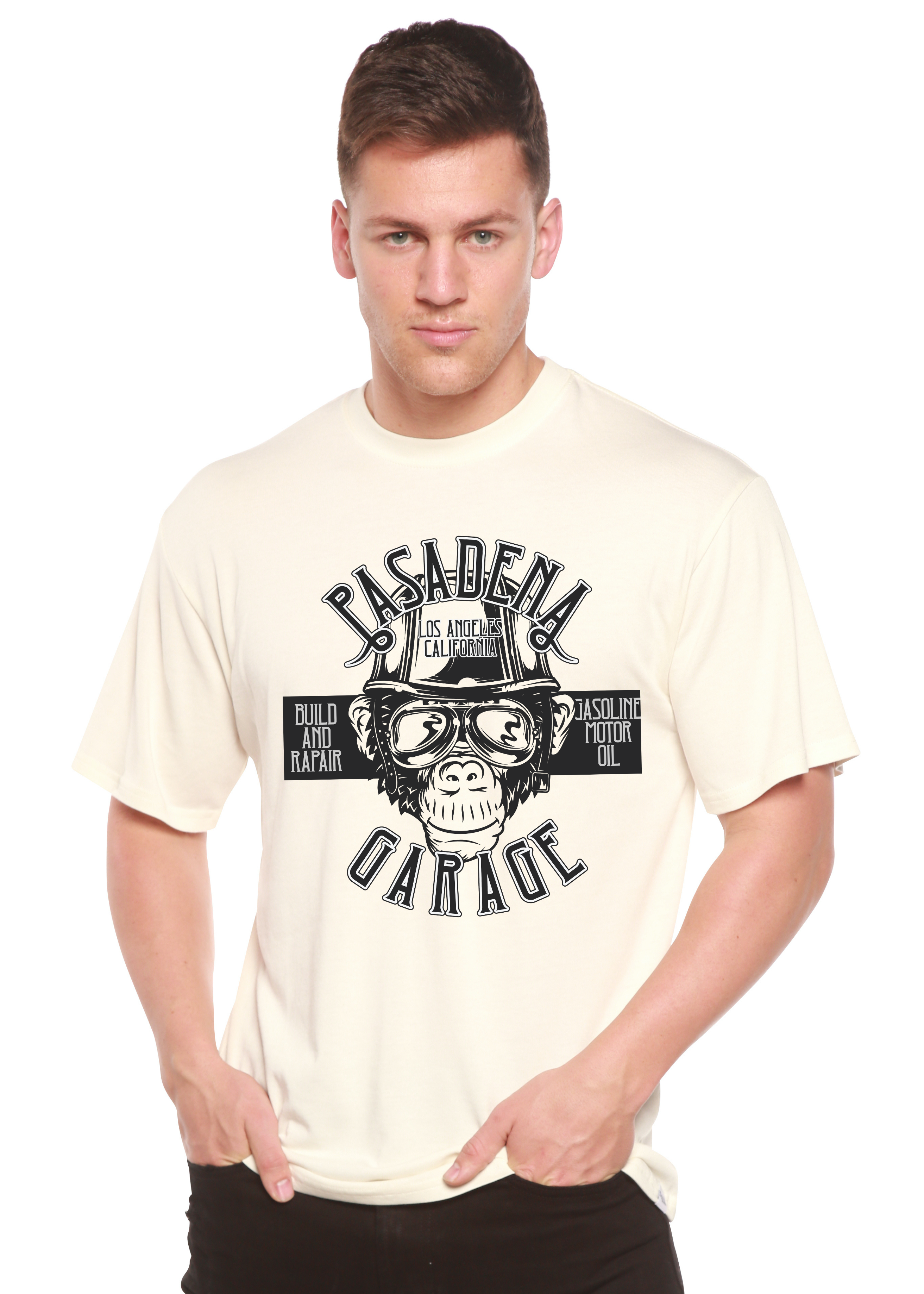 Spun Bamboo Pasadena Garage Men's Bamboo Viscose/Organic Cotton Short Sleeve Graphic T-Shirt — main product shot