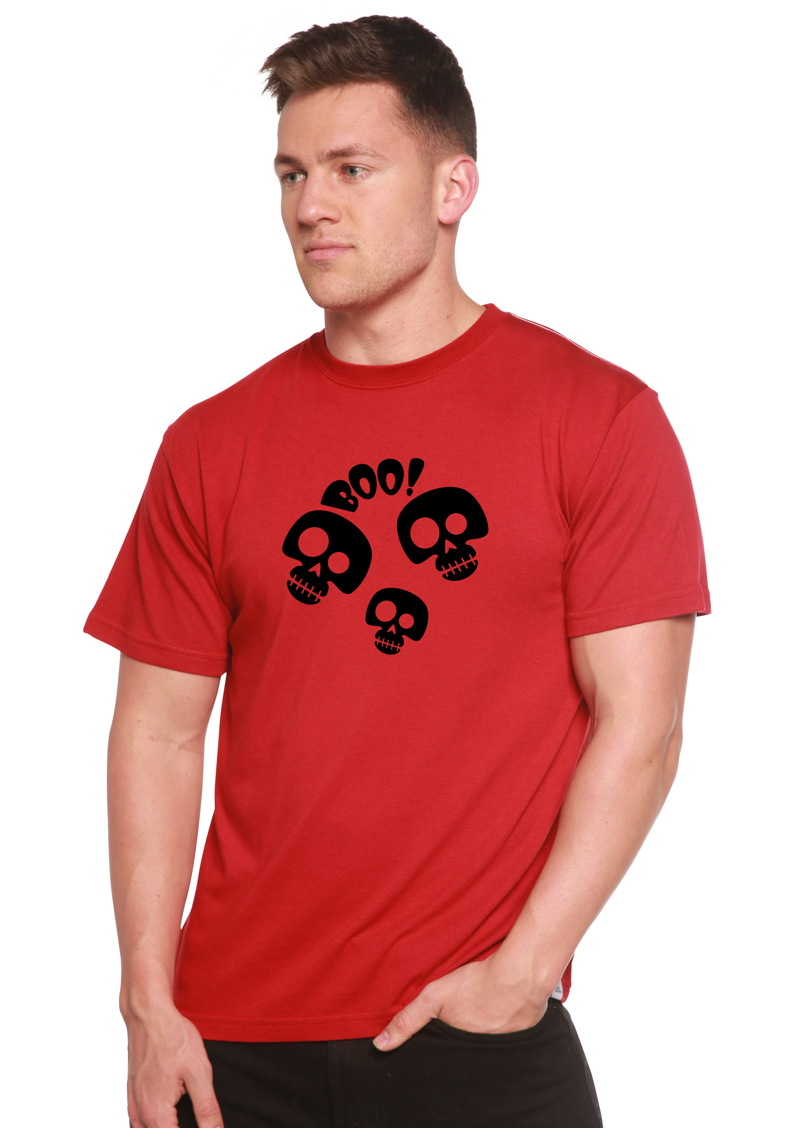 Spun Bamboo Halloween Boo Unisex Bamboo Viscose/Organic Cotton Short Sleeve Graphic T-Shirt — side view
