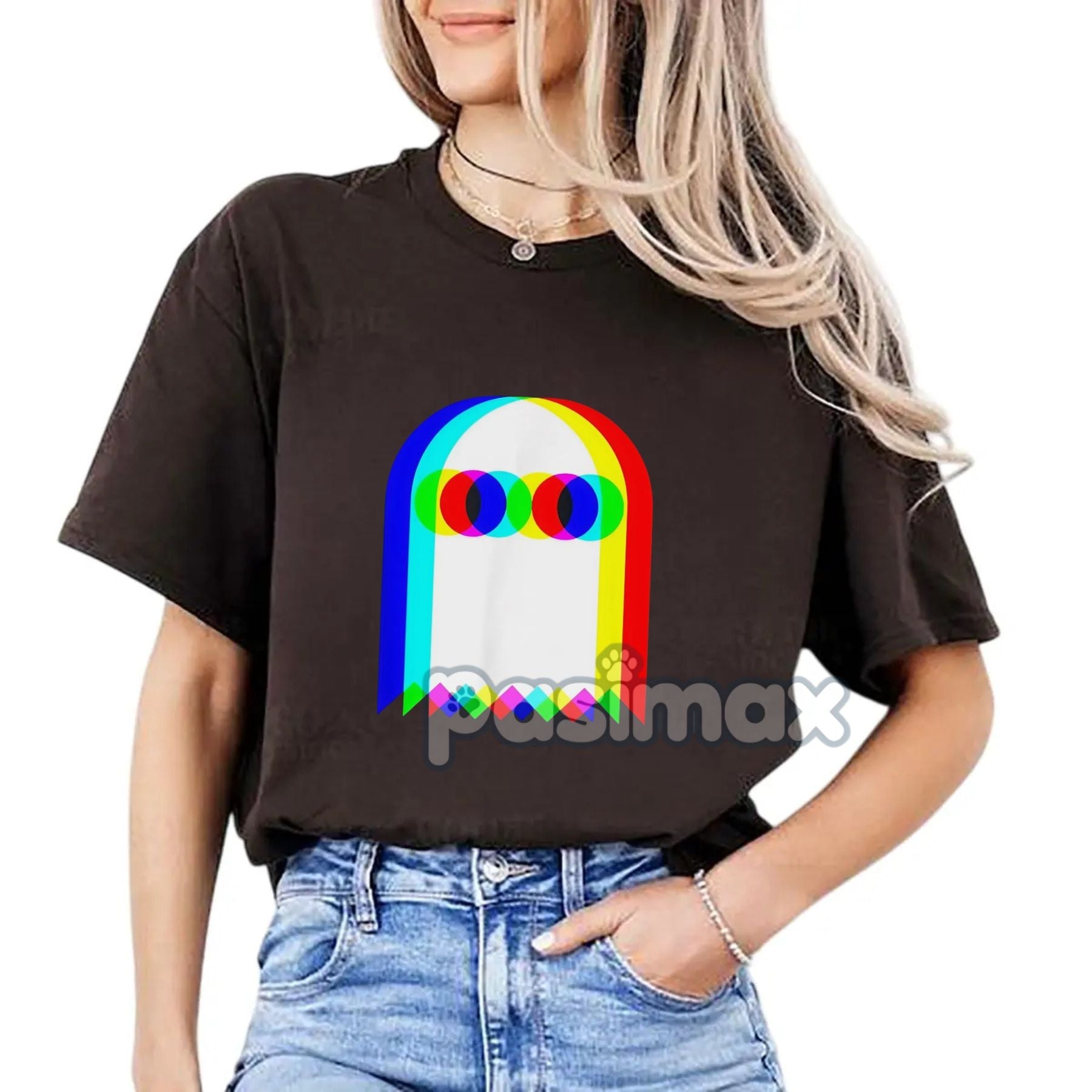 Pasimax Ghost Trippy Vaporwave T-Shirt - Halloween Rave EDM Party Tee, Techno Music Apparel — back view