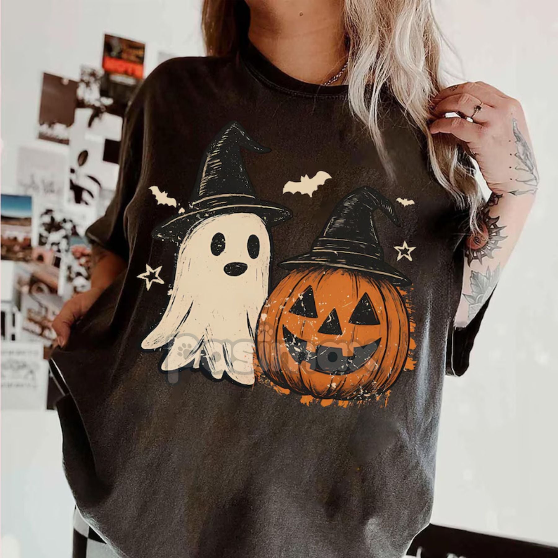 Pasimax Comfort Colors® Cozy Floral Patchwork Ghost Shirt — back view