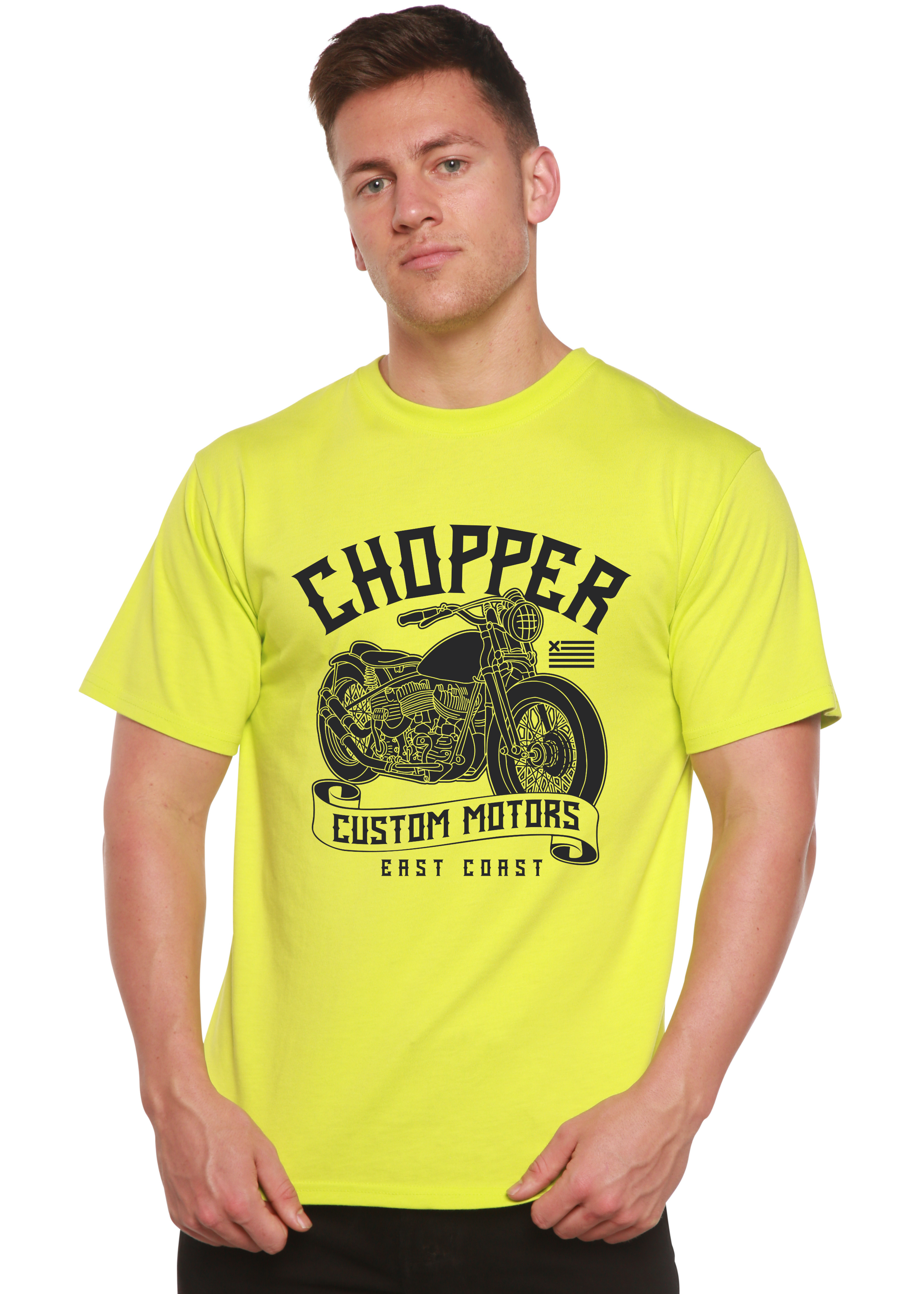Spun Bamboo Chopper Custom Motors Men's Bamboo Viscose/Organic Cotton Short Sleeve Graphic T-Shirt — back view
