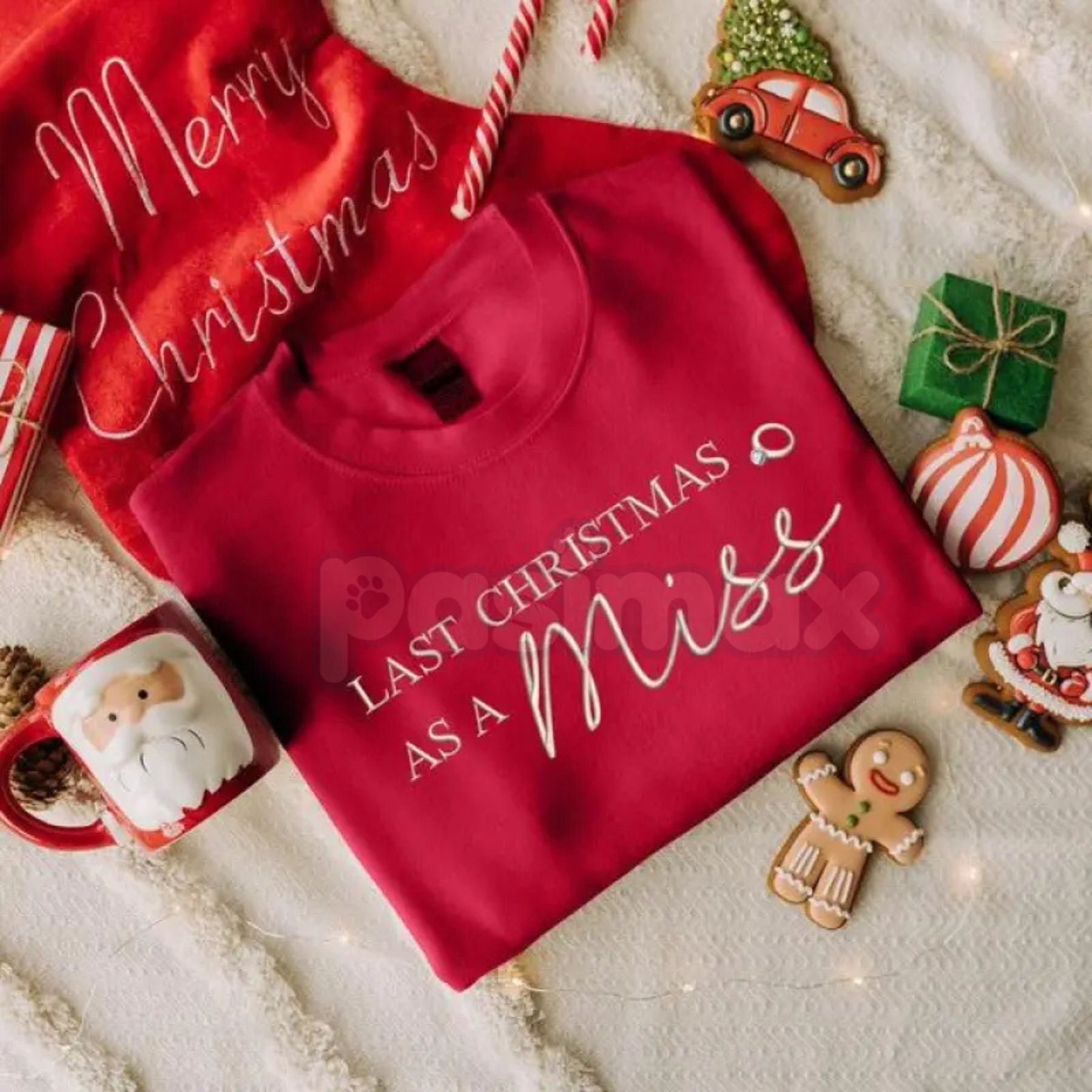 Pasimax "Last Christmas as a Miss" Embroidered Sweatshirt – Bridal Holiday Crewneck — back view