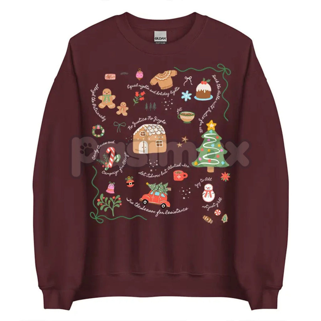 Pasimax Doodle Christmas Liberal Values Protest Sweatshirt | Political Statement Holiday Crewneck | Progressive Gift — back v