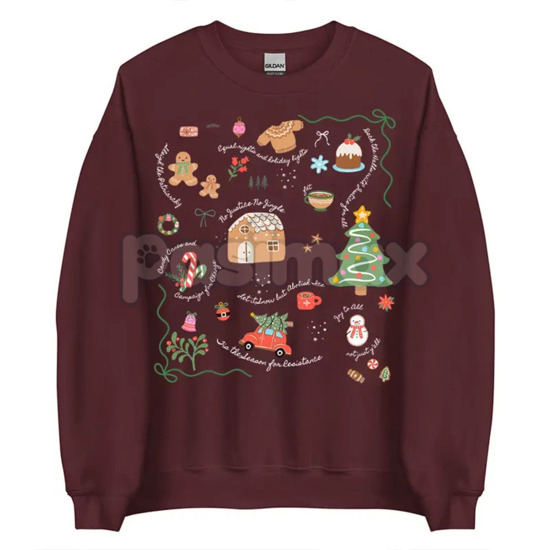 Pasimax Doodle Christmas Liberal Values Protest Sweatshirt | Political Statement Holiday Crewneck | Progressive Gift — back v