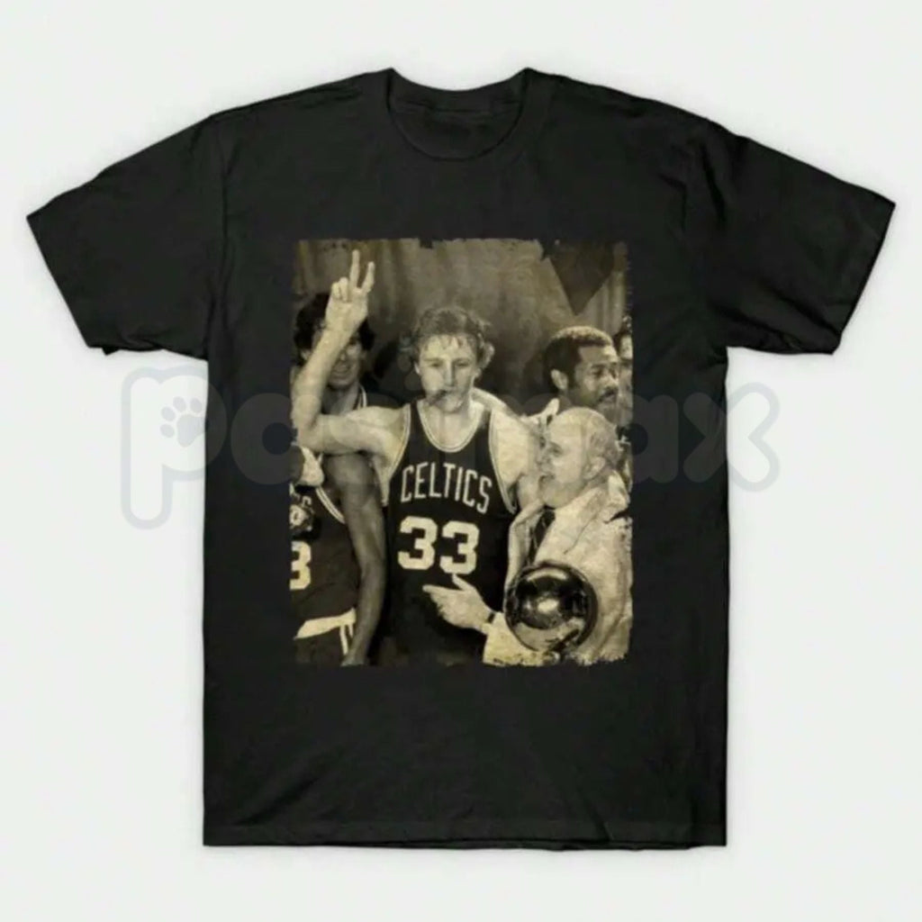 Larry Bird Retro 90s Graphic T-Shirt – Vintage Boston Basketball Men's Tee, Premium 100% Cotton Hardwood Legend Top, Soft Lived-In Heavyweight Sportswear Heritage Shirt, Made in USA