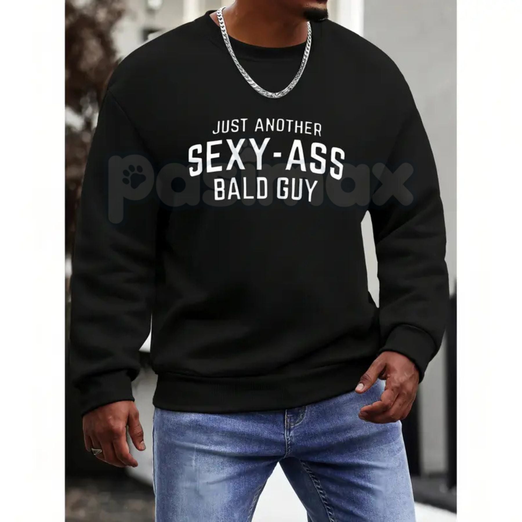 Pasimax Bald Guy Print Men's Crew Neck – Fashionable Sports T-Shirt, Sweatshirt & Hoodie Collection — lifestyle context
