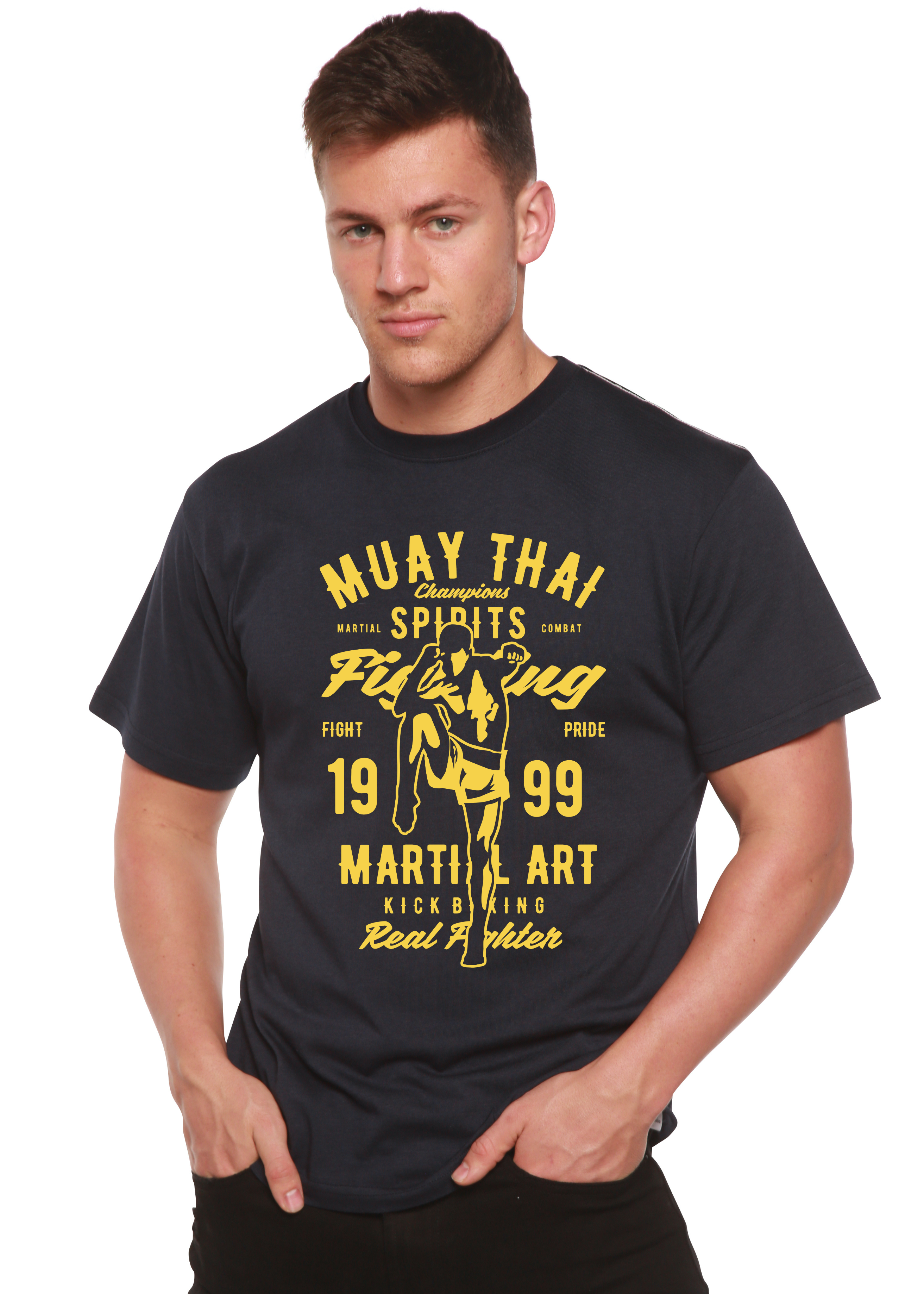Spun Bamboo Muay Thai Spun Bamboo® Men's Bamboo Viscose/Organic Cotton Short Sleeve Graphic T-Shirt — detail close-up