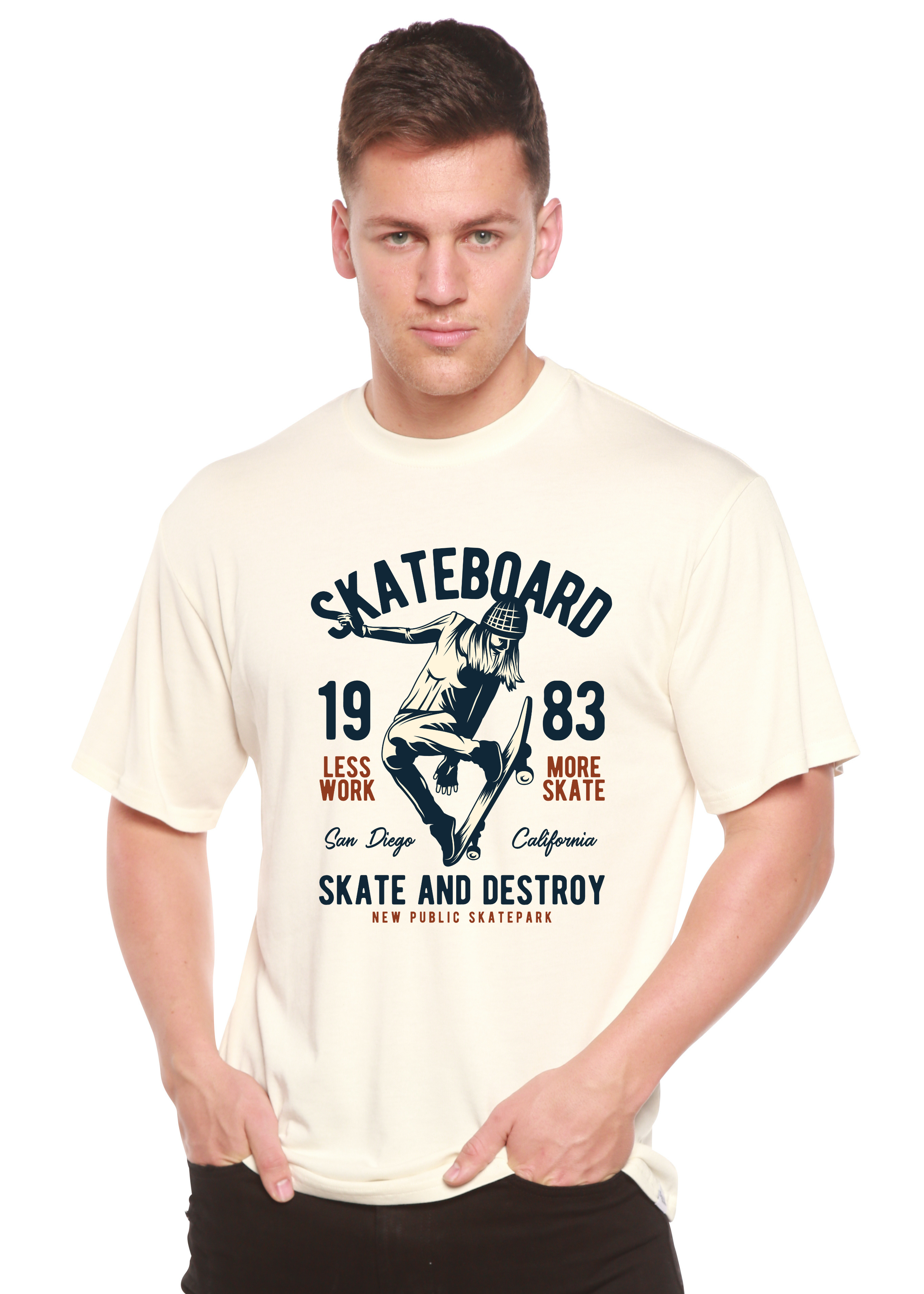 Spun Bamboo Skateboard 1983 Men's Bamboo Viscose/Organic Cotton Short Sleeve Graphic T-Shirt — back view