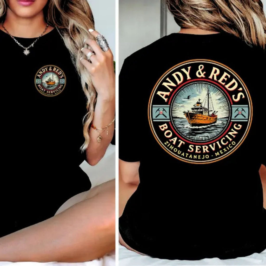 Pasimax "Andy & Red's Boat Servicing" T-Shirt - Shawshank Redemption Inspired Tee, Movie Fan Apparel — side view