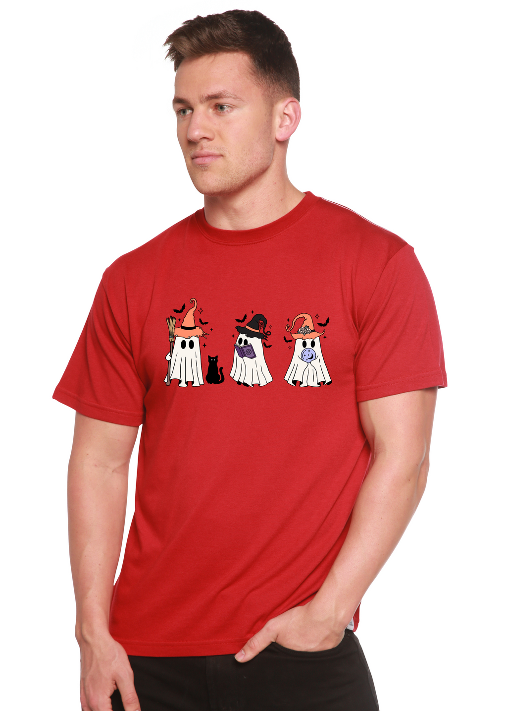 Spun Bamboo Halloween Boo Men's Bamboo Viscose/Organic Cotton Short Sleeve Graphic T-Shirt — alternative angle