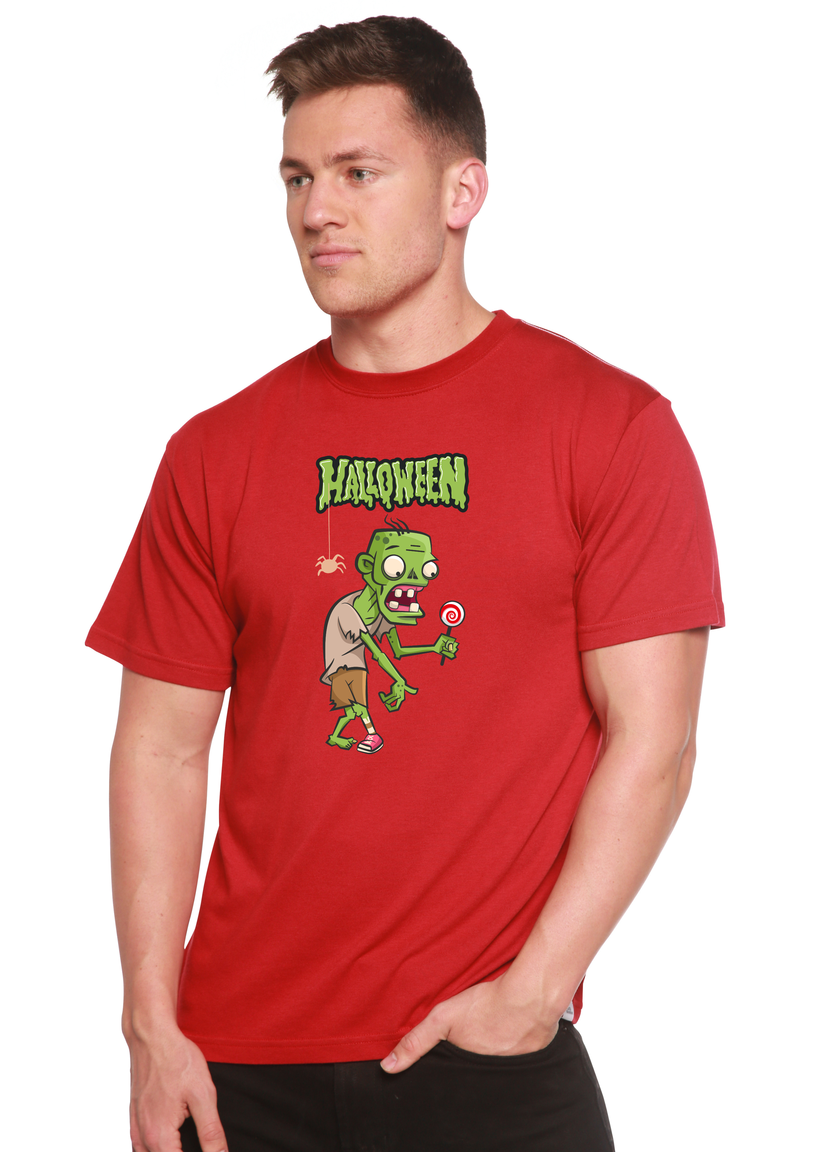 Spun Bamboo Halloween Green Monster Unisex Bamboo Viscose/Organic Cotton Short Sleeve Graphic T-Shirt — packaging