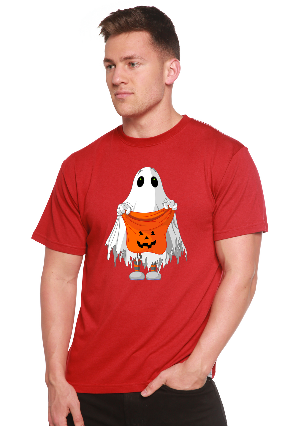 Spun Bamboo Boo Halloween Men's Bamboo Viscose/Organic Cotton Short Sleeve Graphic T-Shirt — alternative angle